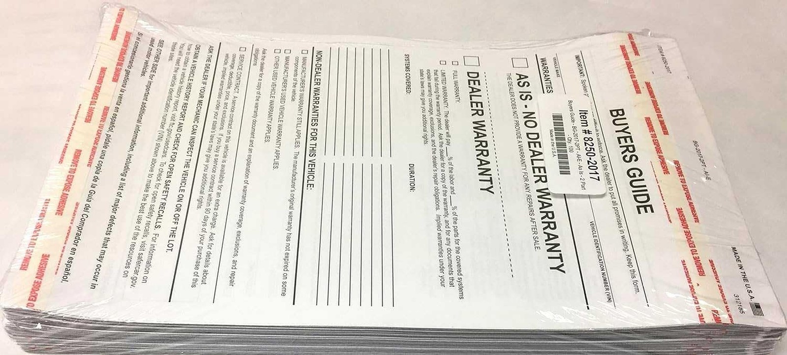 2-Part Buyers Guide Form – Adhesive Tape – English – As Is – Warranty (100 pe…