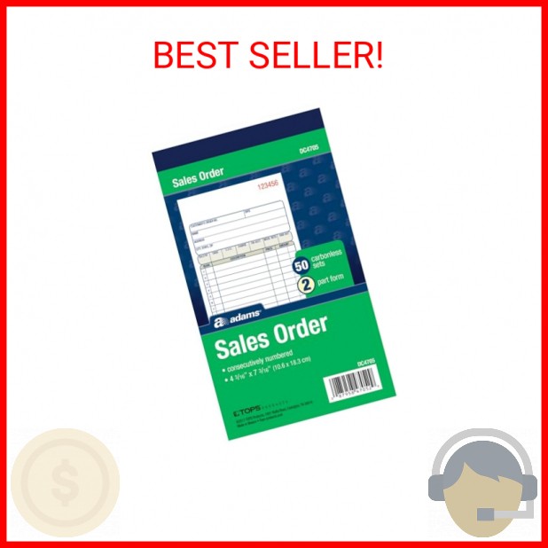 Adams Sales Order Book, 2-Part, Carbonless, White/Canary, 4-3/16 x 7-3/16 Inches