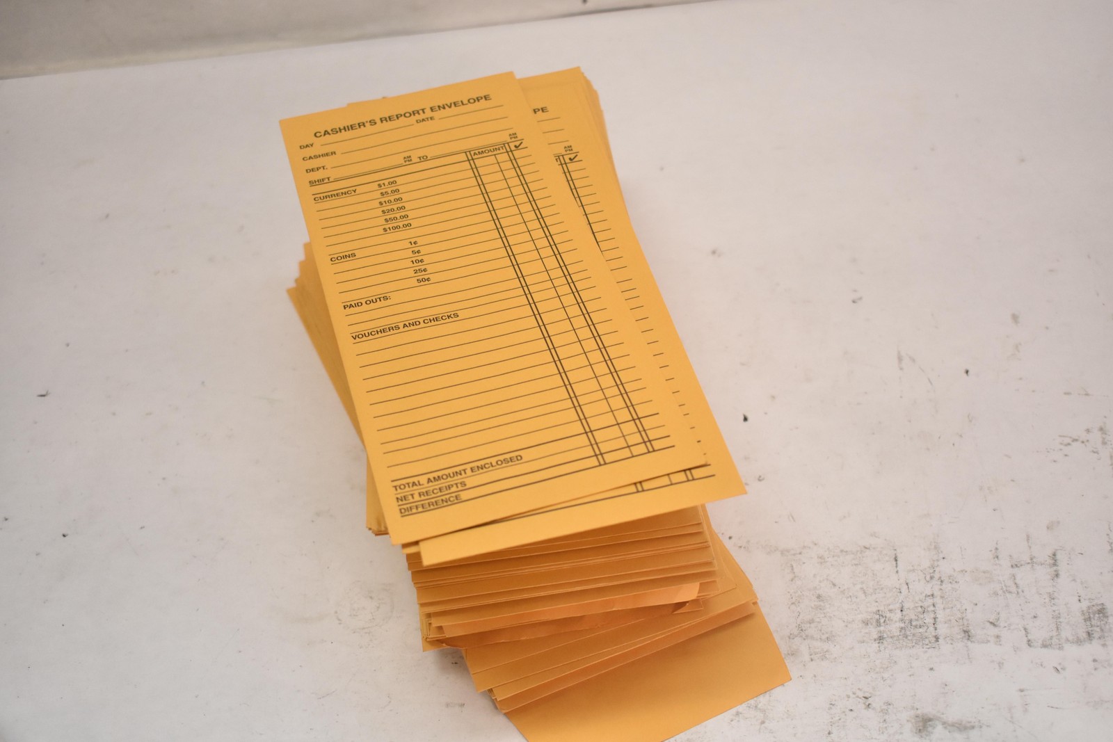 Cashier’s Report Envelopes Lot Of 142 Yellow Paper Daily Till Count Receipts