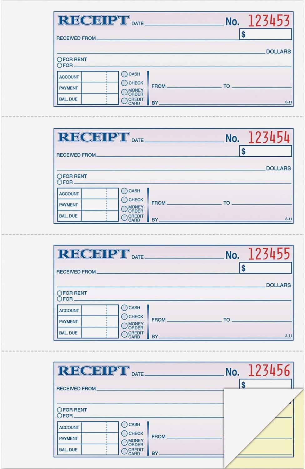 Money and Rent Receipt Book, 2-Part, Carbonless, White/Canary, 7-5/8″ X 10-7/8″