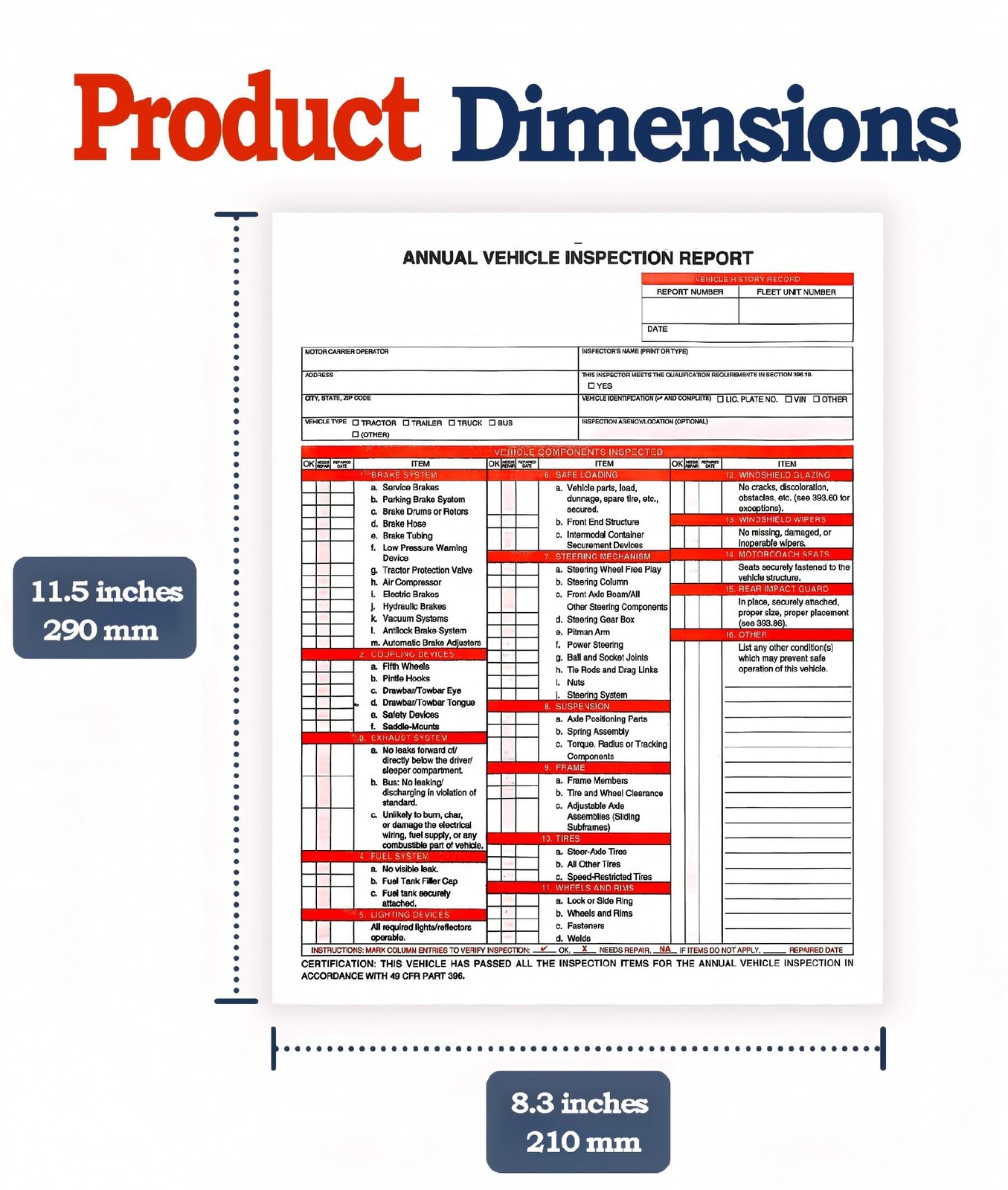 30-Pack Annual Vehicle Inspection Report Form Kit,3-Ply Carbonless Form