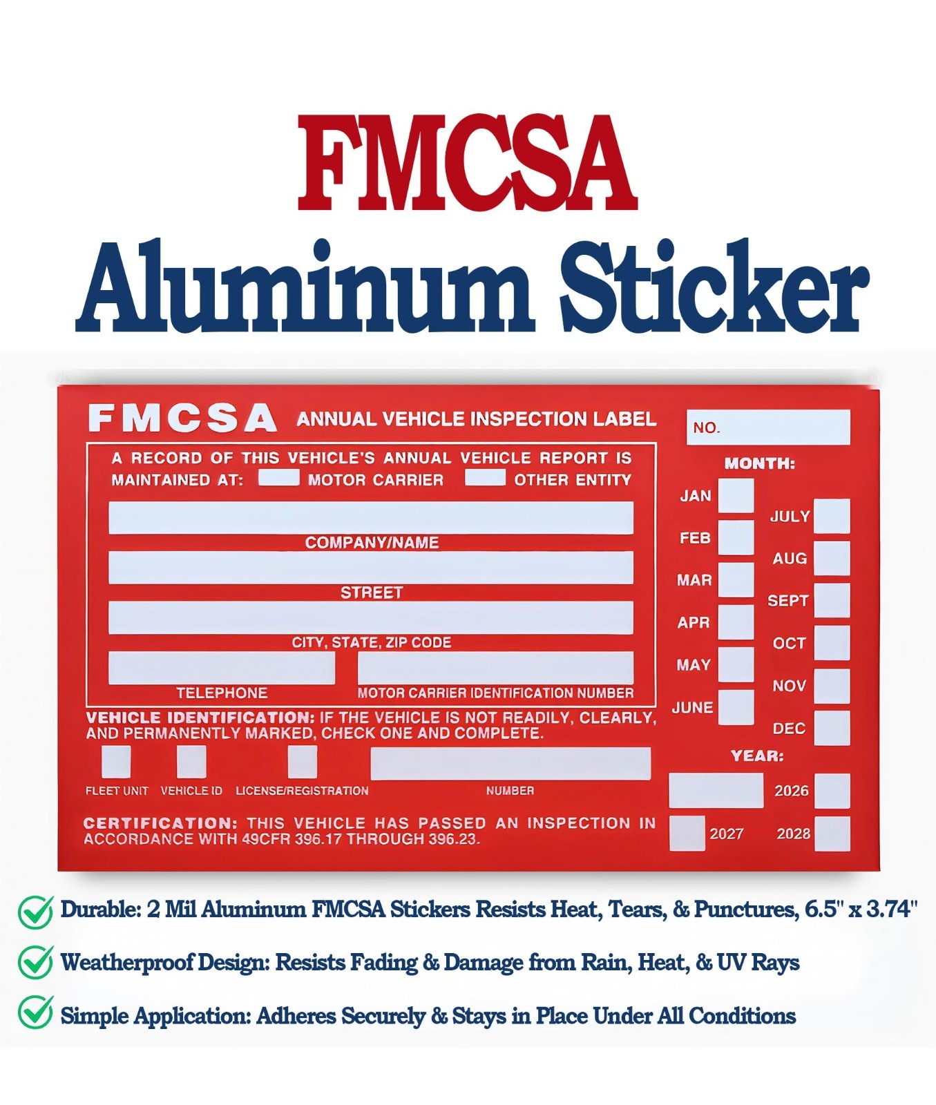 30-Pack Vehicle Inspection Report Forms Kit | 3-Ply Carbonless, Adhesive Labels