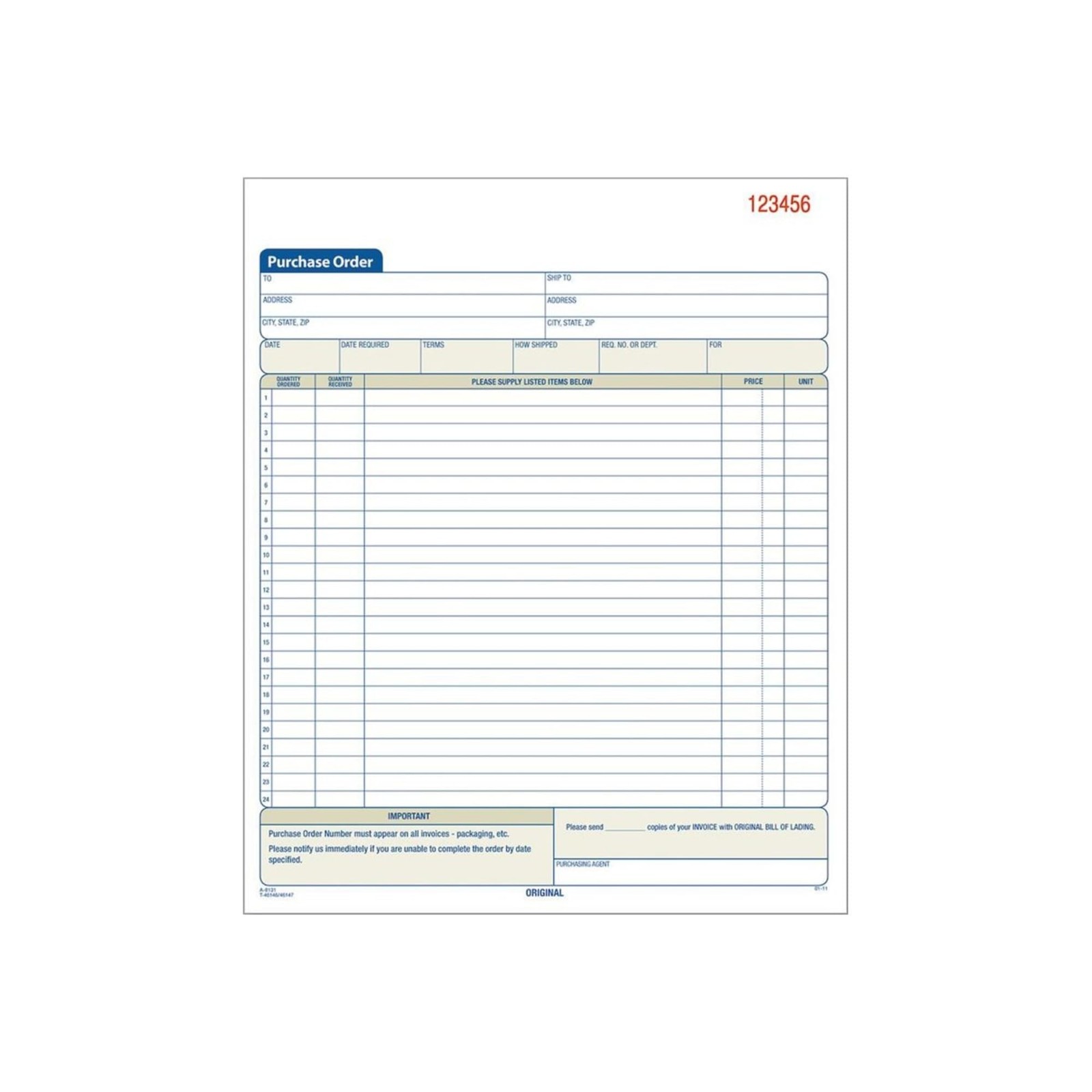 Purchase Order Book 2-Part Carbonless 50 Sets 8-3/8×10-11/16 DC8131