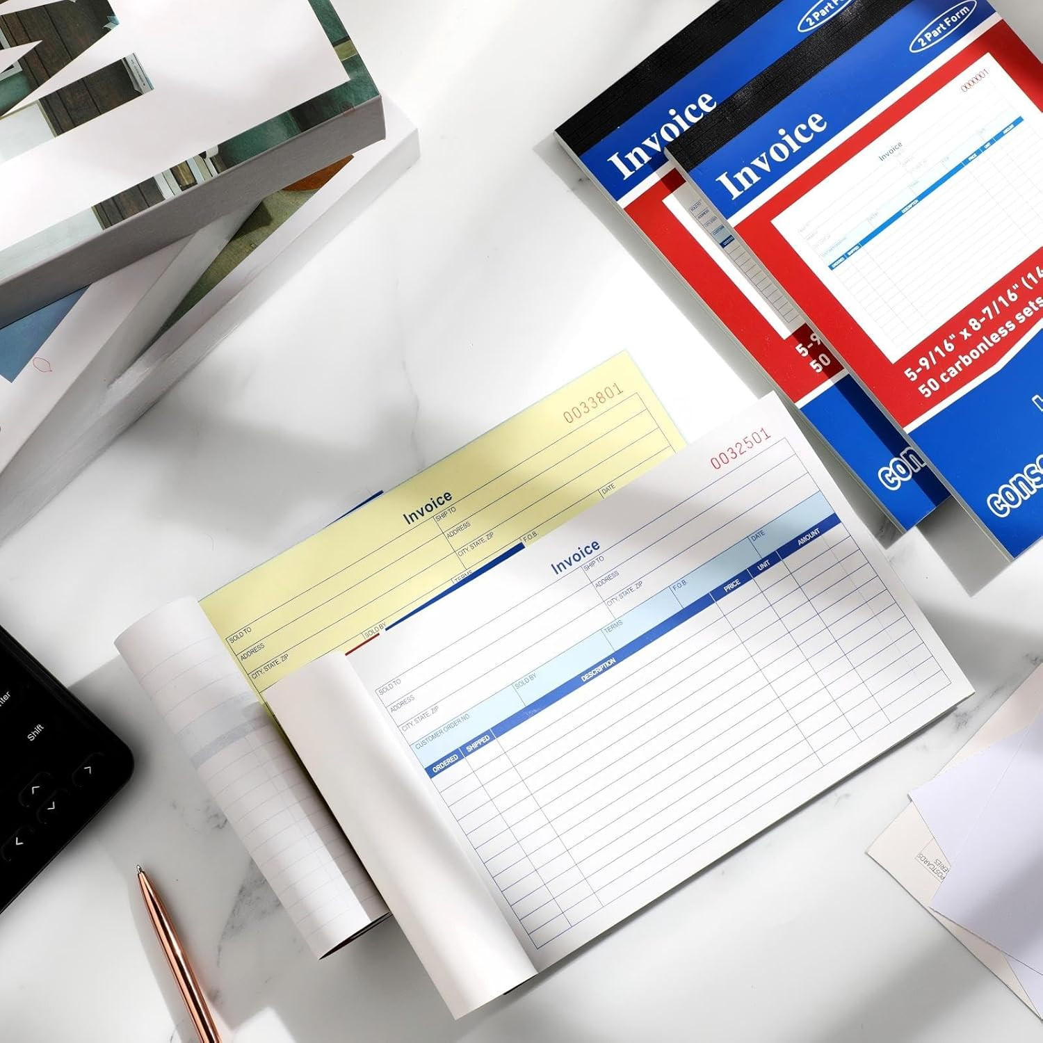 2 Pads Invoice Receipt Book for Small Business 2 Part Carbonless 5.5 X 8.4 Inch