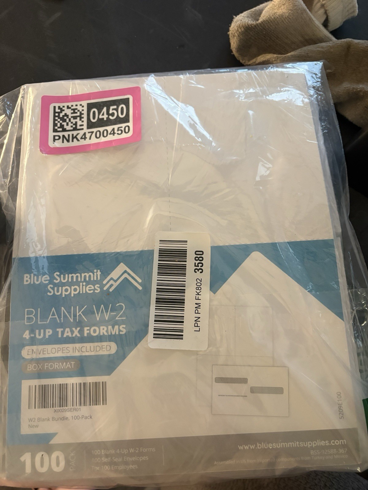 NEW Blue Summit Blank W-2 4-UP Tax Forms 100 Pack + Envelopes 5209E100