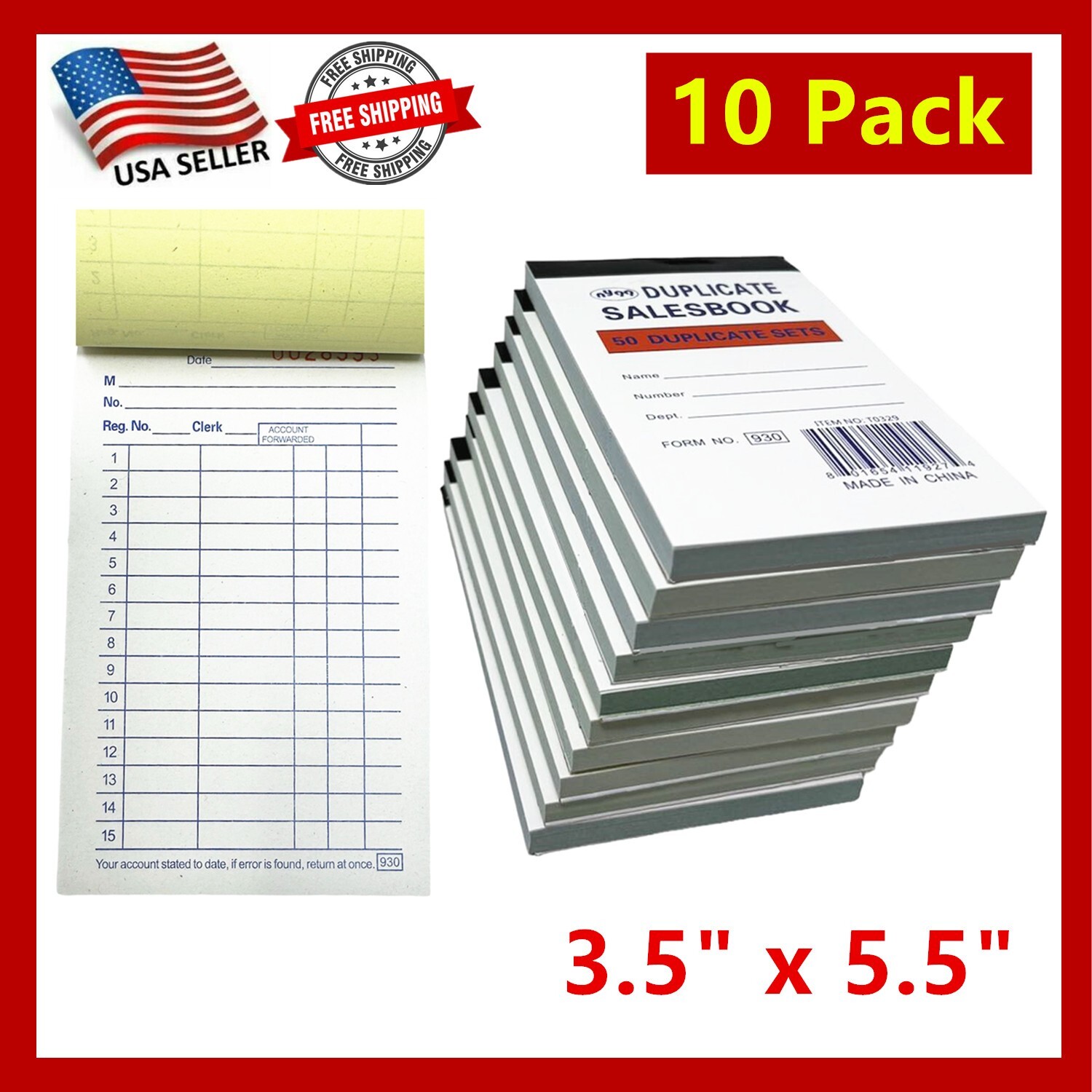 Lot of 10 – 50 Sets 3.5″ X 5.5″Sales Book Order Receipt Invoice Carbonless Copy