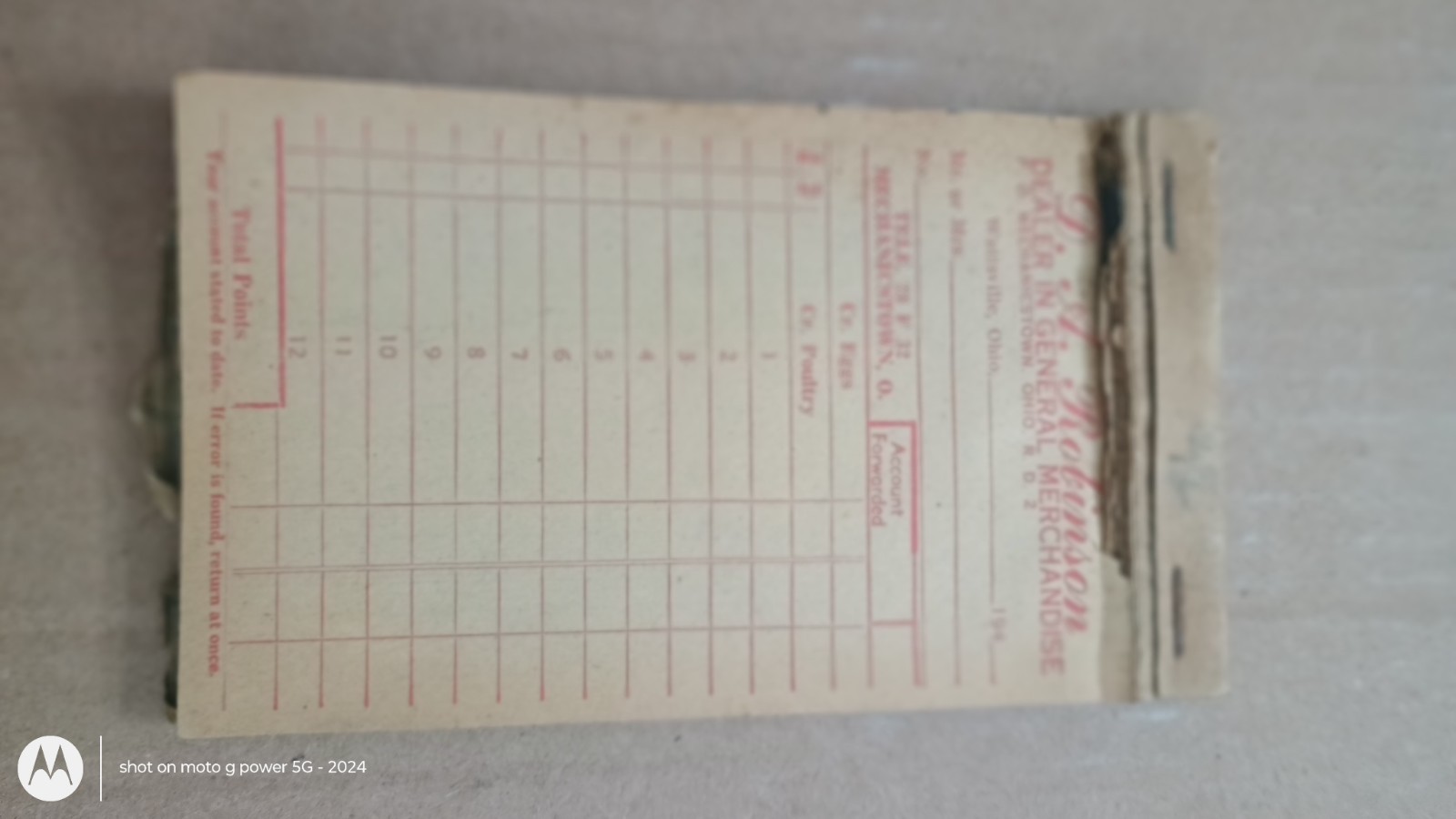 VINTAGE “Sales Book Order Receipt D.A. Robinson Mechanics town, Ohio General Mer
