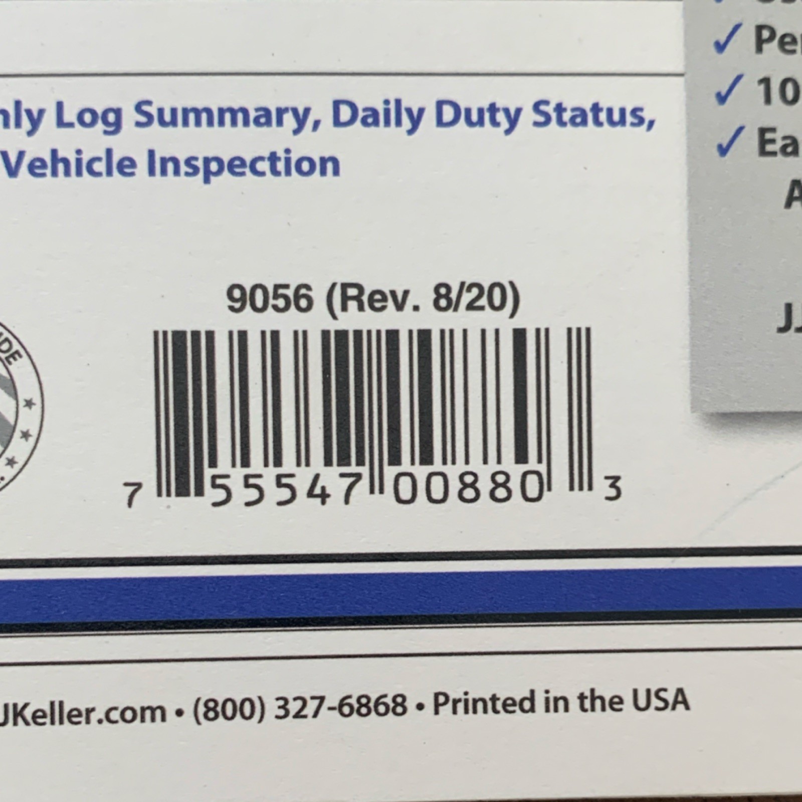 J. J. Keller Driver’s Time Record Book 9056 (Rev. 8/20) Duplicate Copy