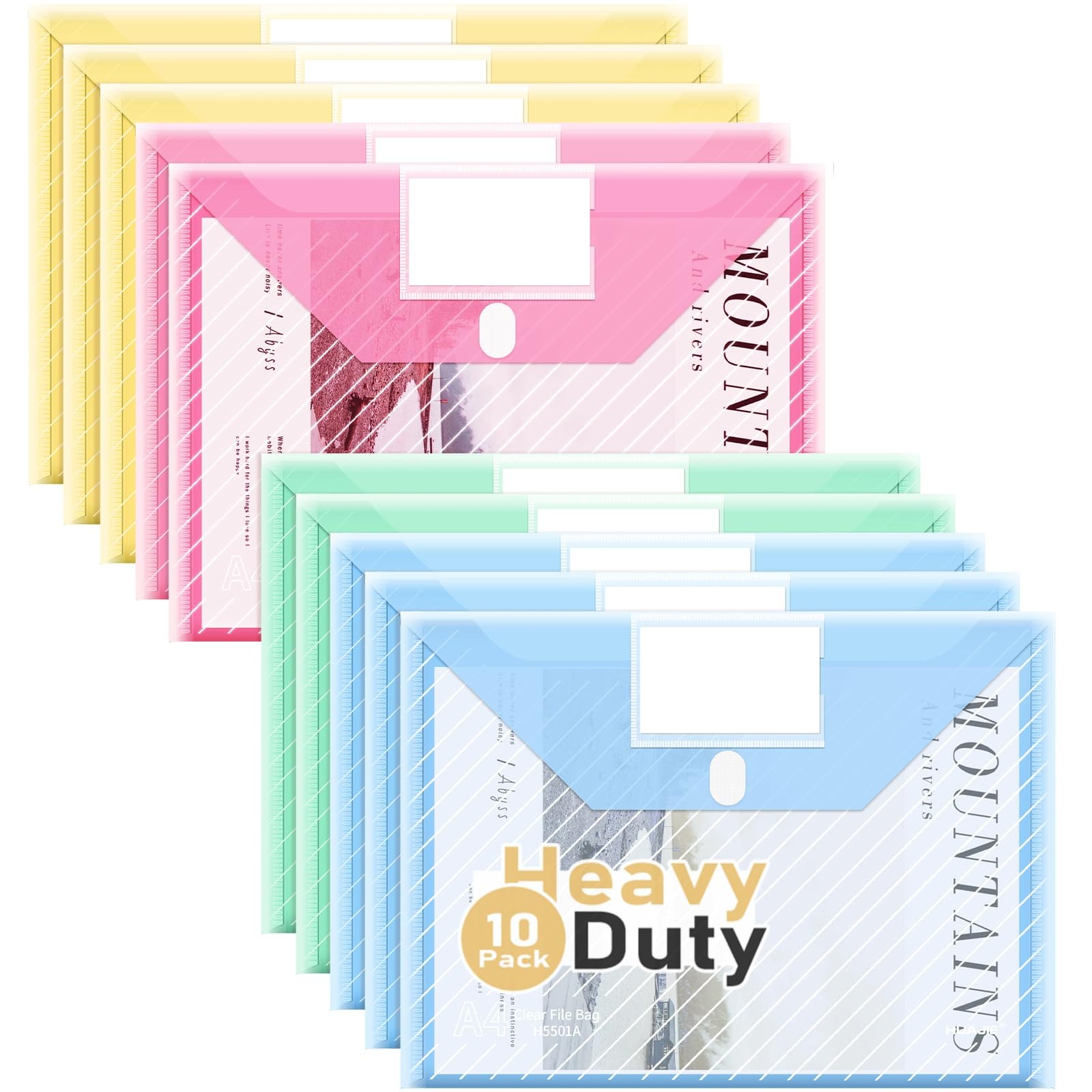 WORPSON 10 Pack, Plastic Envelopes File Folders, HeavyDuty Document Mixed