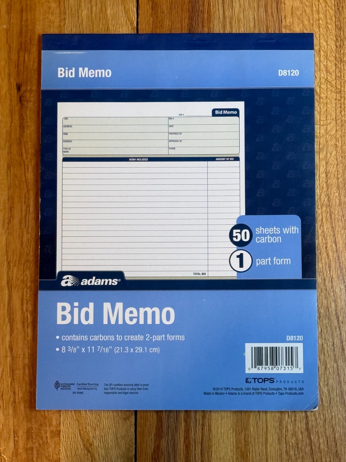 Adams Bid Memo Book, 2-Part, Contains Carbon, 8 3/8 x 11 7/16 Inches D8120