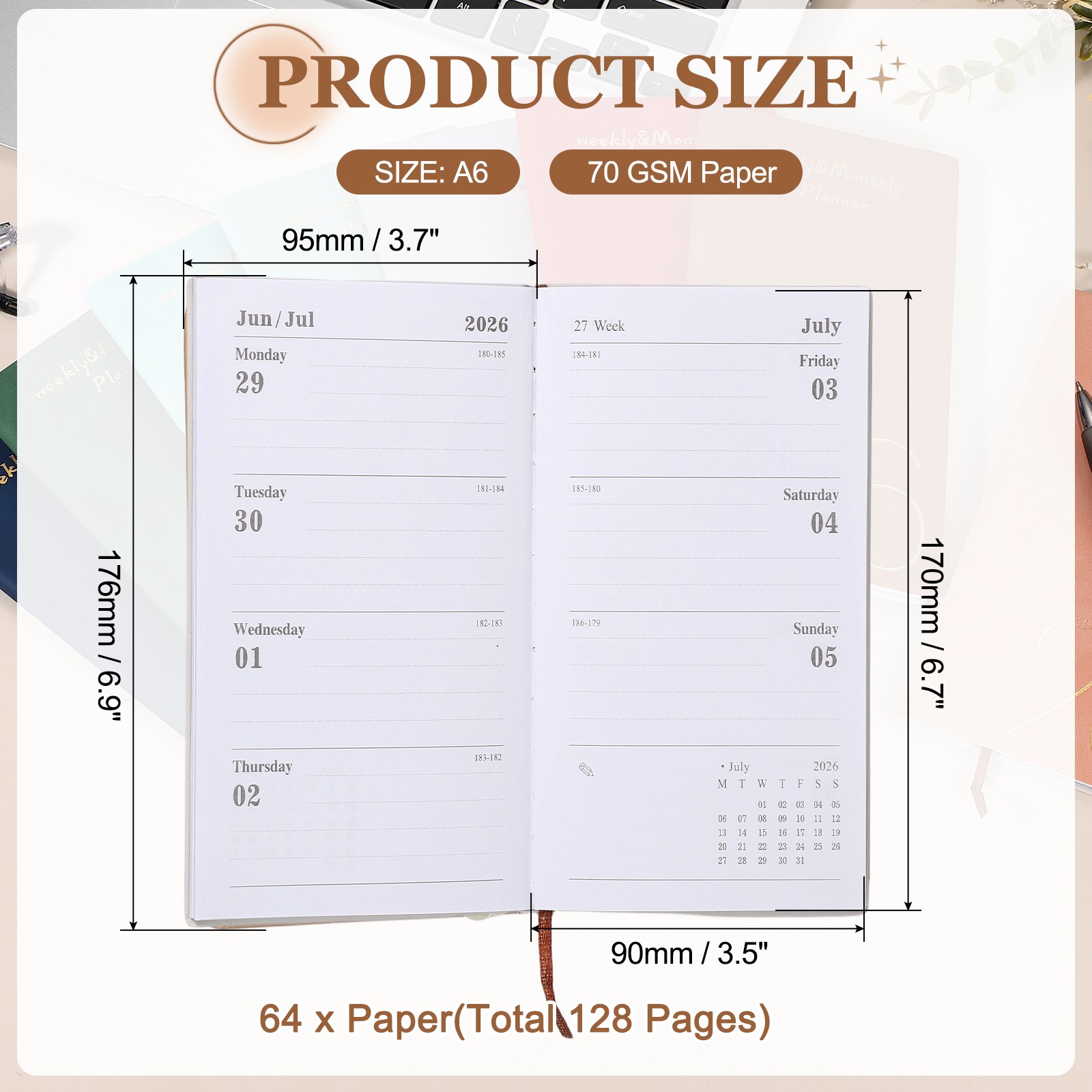 2026 Planner Notebook, A6 6.9 x 3.7″ to Do List Notebook, Red