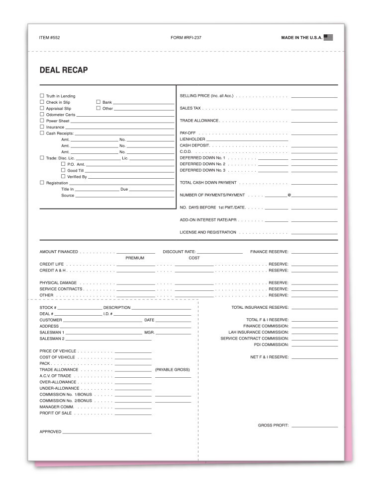 Deal Recap RFI-237 – 2-Part Carbonless Snap-Out Forms – Size 8-1/2″ x 11-5/8″
