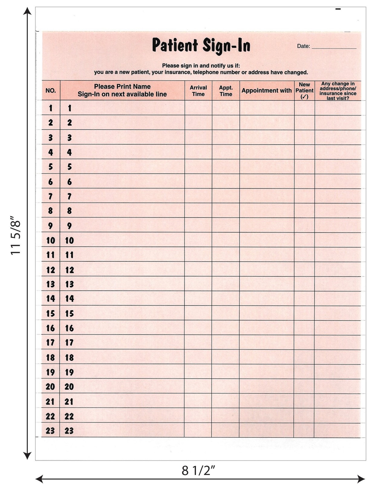 Tabbies Patient Sign-In Label Forms, 8-1/2″ x 11″ Form, Salmon, 23 Labels/She…