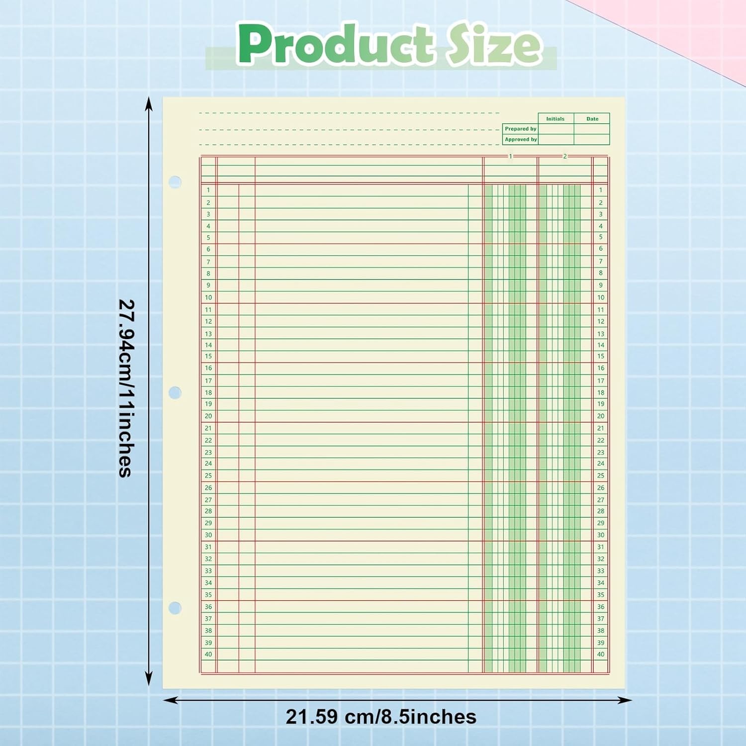 Fulmoon 5 Pack 250 Sheets Ledger Paper Accounting Columnar Pads 8.5 x 11 Inch