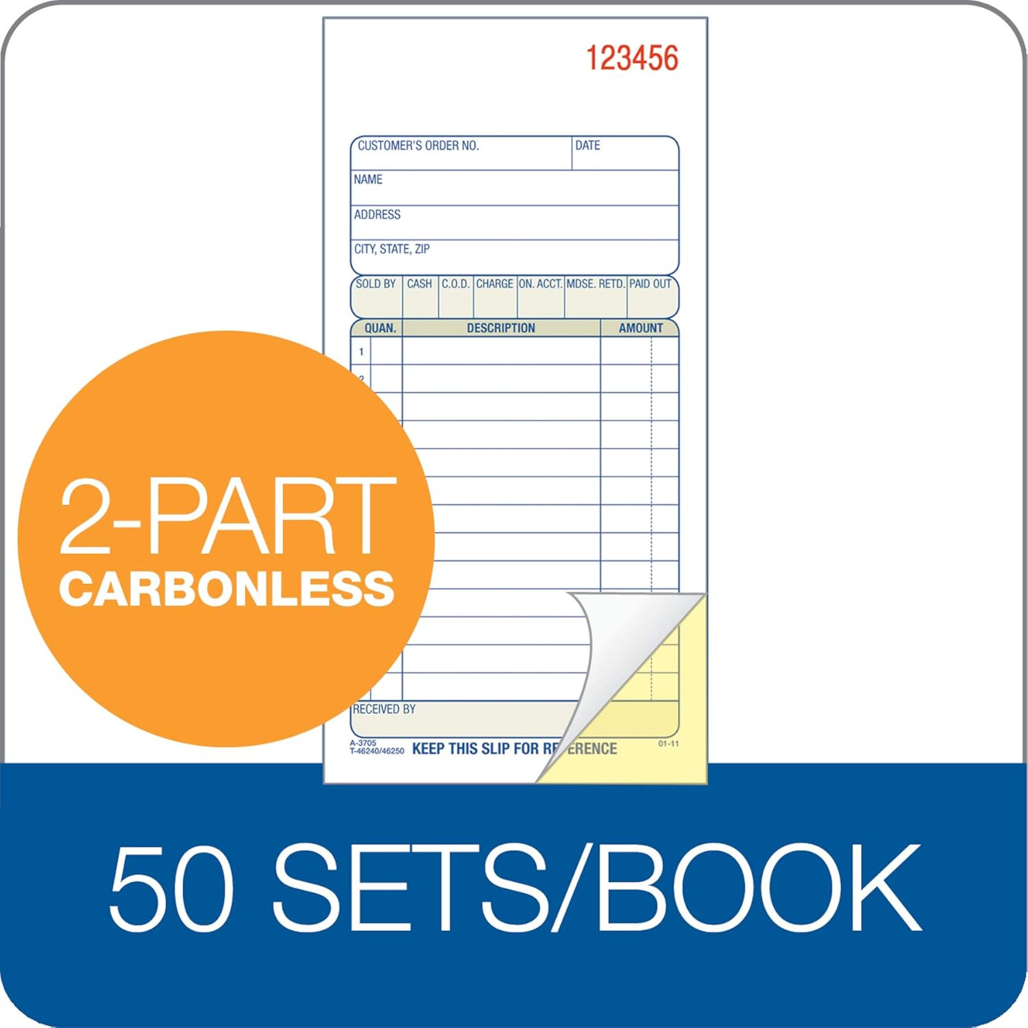 Sales Order Book, 2-Part, Carbonless, White/Canary, 3-11/32 X 7-3/16 Inches, 50