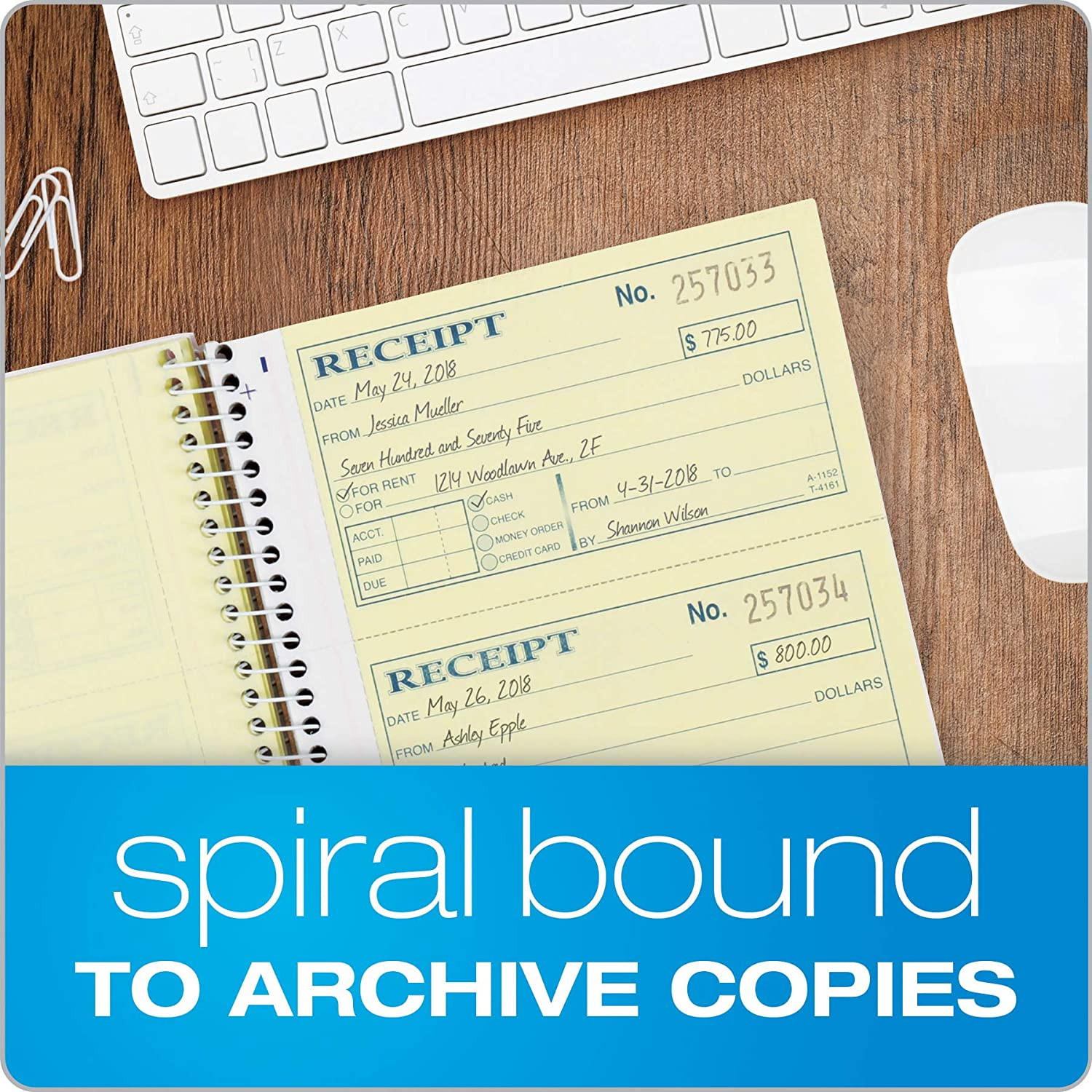 Money and Rent Receipt Book, 2-Part Carbonless, 5-1/4″ X 11″, Spiral Bound, 2 Se