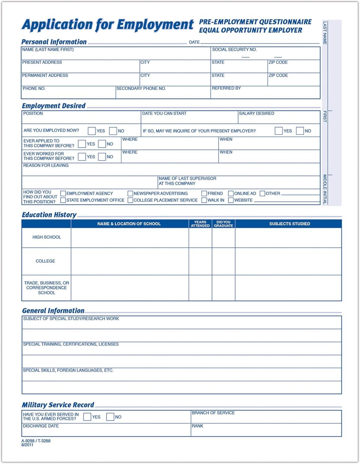 Adams Applications for Employment, 8.5 x 11 Inch, 3-Hole Punched,