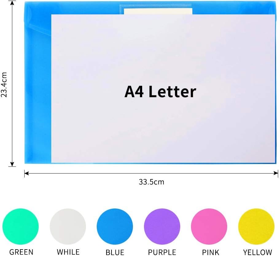 11 Pack Plastic Poly Filing Envelopes, Clear Document Folders US Multicolor