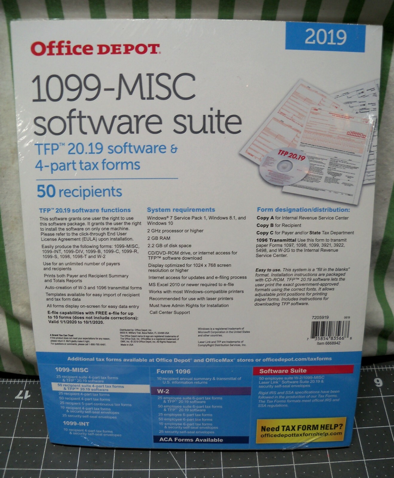 Office Depot 1099-MISC Tax Forms Software 2019 4-Part 50 pk Staples USA