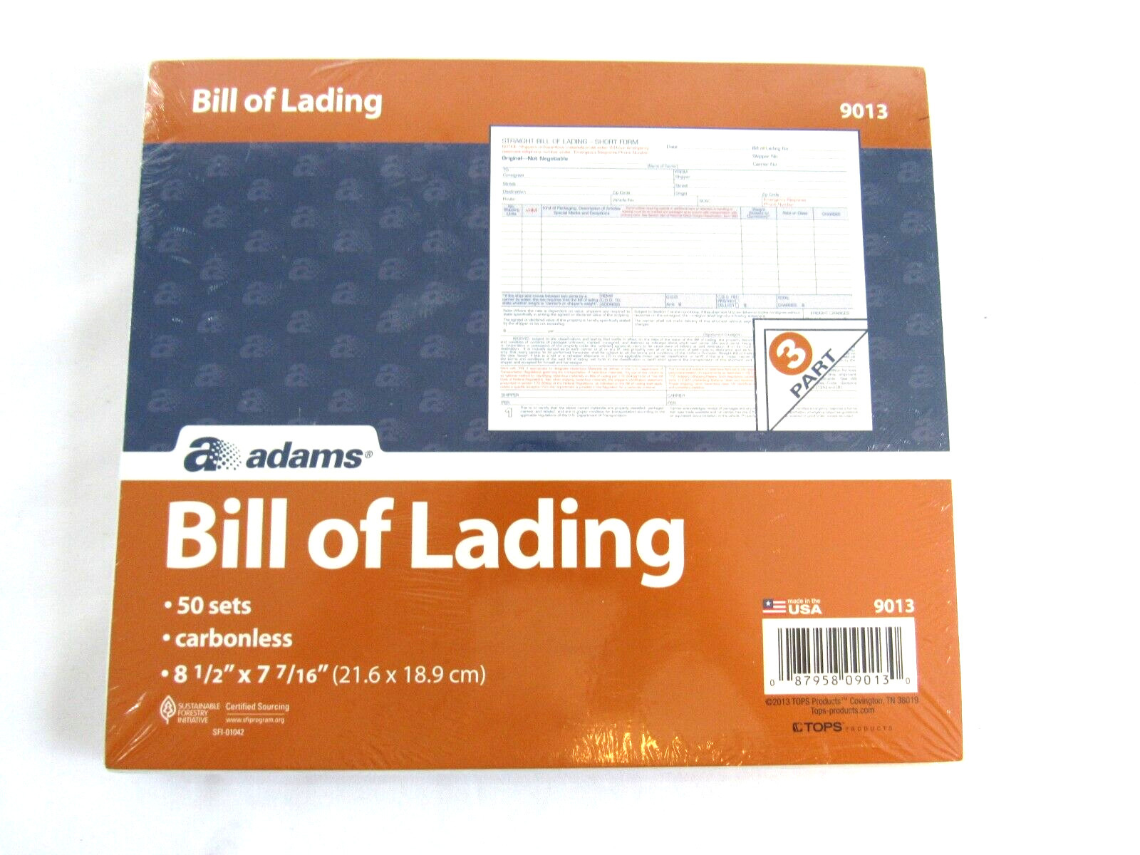 Adams Carbonless 3 Part Bill of Lading Forms 8-1/2 X 7-7/16 – 50 Sets Model 9013