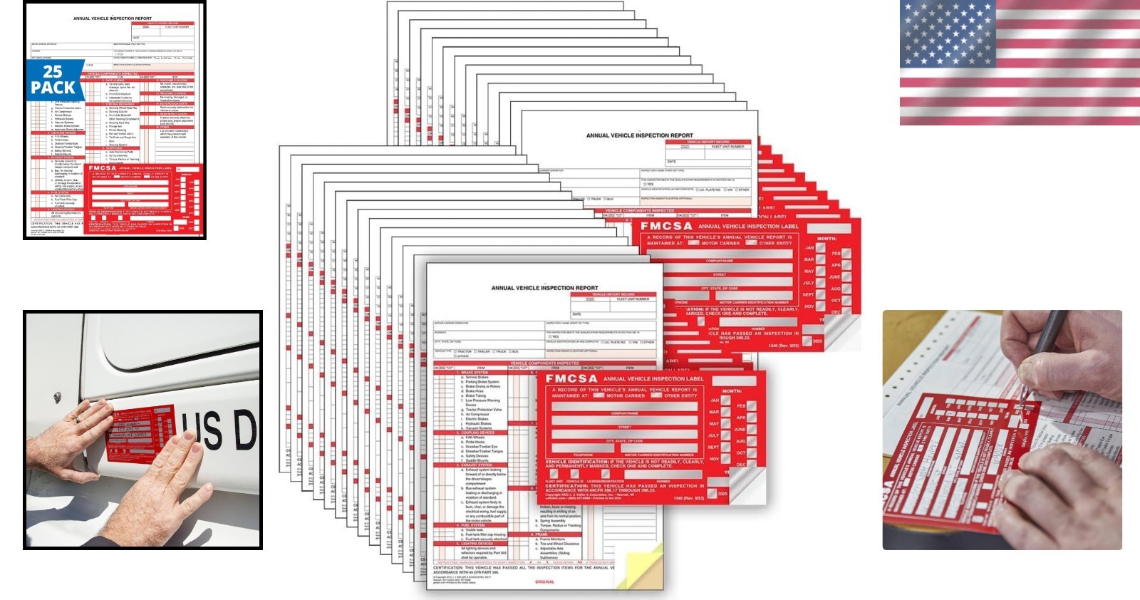 25-Pack DOT Compliant Vehicle Inspection Forms & Durable Aluminum Labels