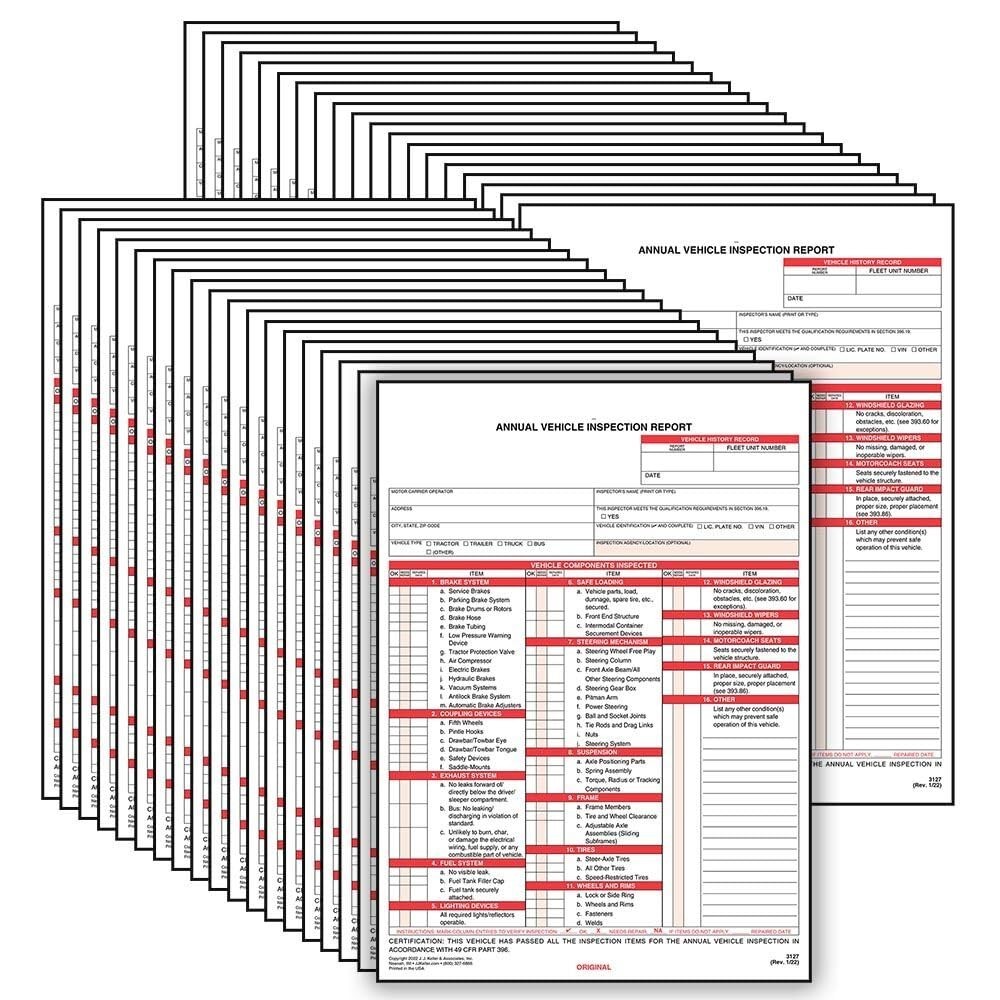 50-Pack Annual Vehicle Inspection Report Forms – 2-Ply Carbonless, DOT Compliant