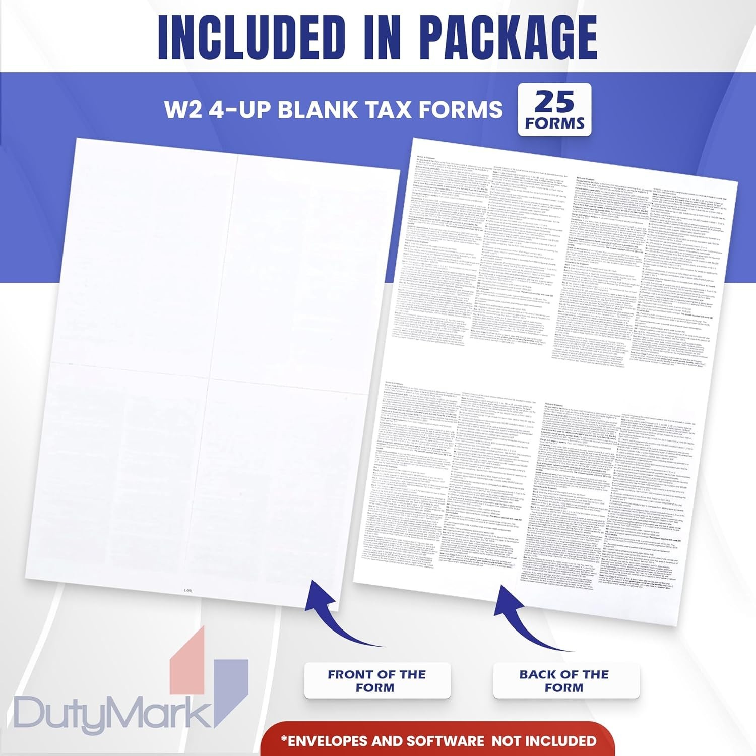 Blank W2 4 Up Tax Forms 2025, 25 Employees kit, Instructions in Back of the F…