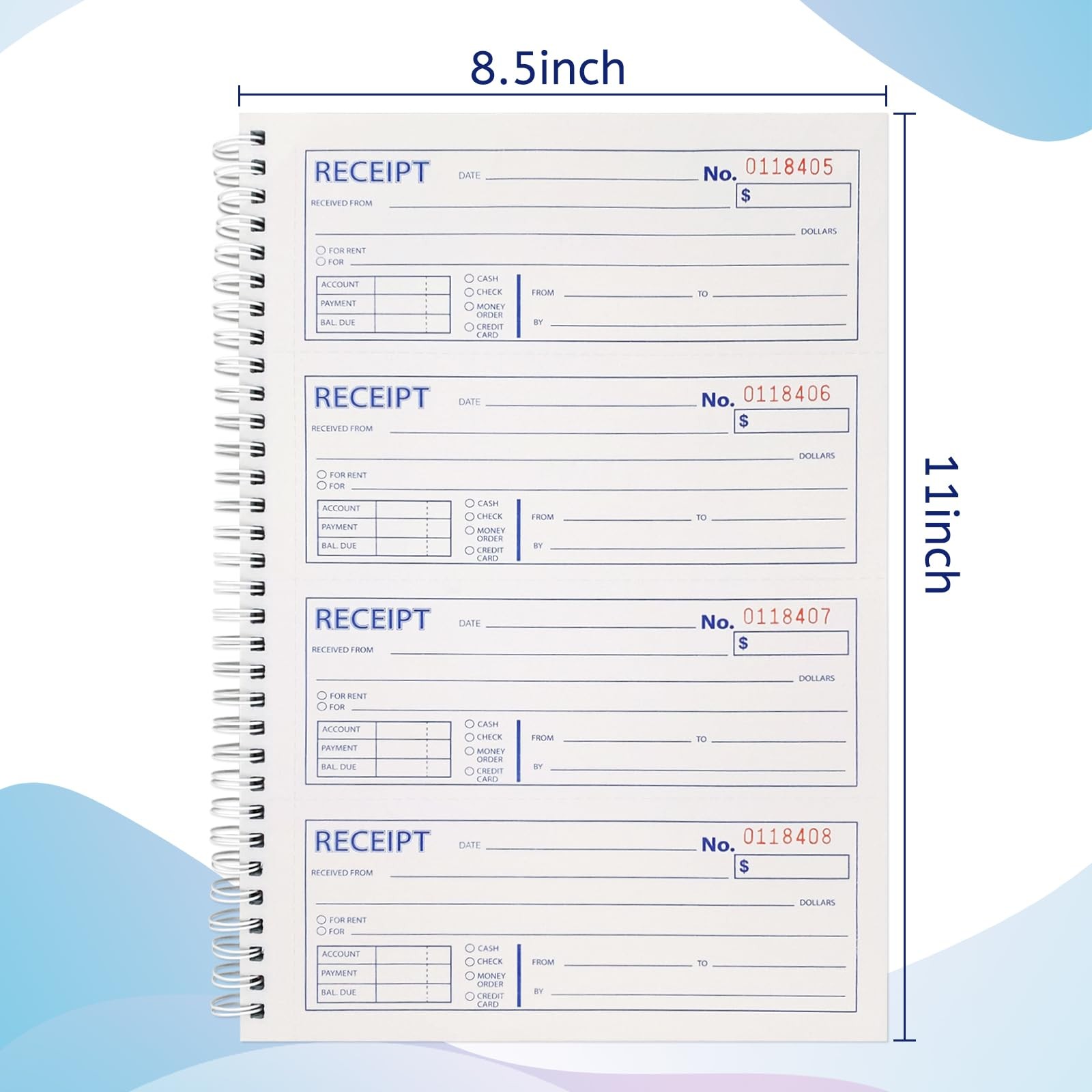 Spiral Money and Rent Receipt Book, 2-Part Carbonless (8.5″x11″), 100…