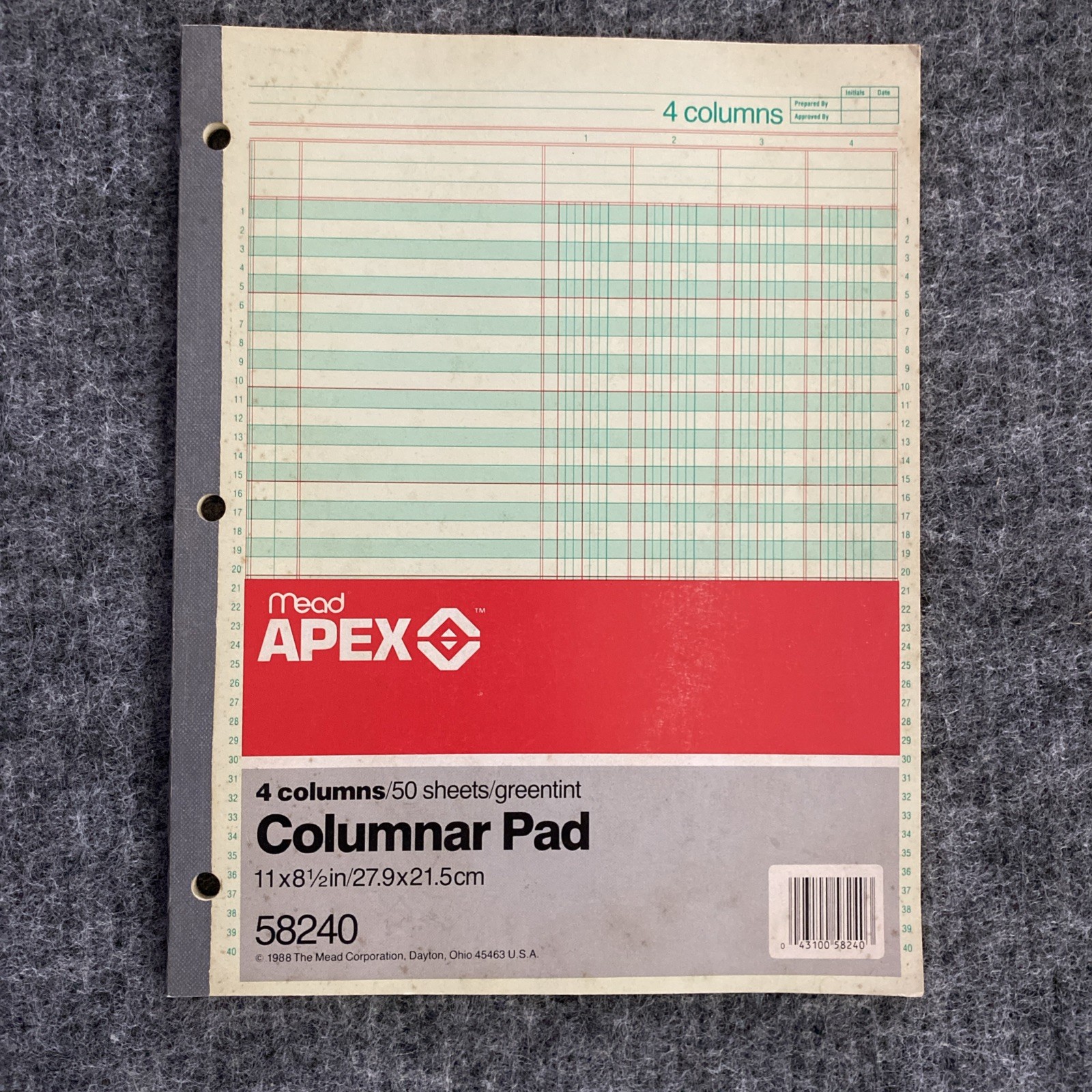 Vintage 1988 Mead Apex 4 Columnar Accounting Pad 45 Of 50 Pages Model 58240