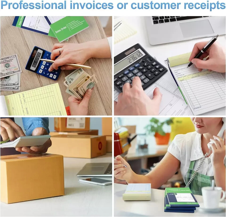 4 Pack Receipt Book, 4.17Inx7.2In Receipt Book with Carbon Copies, 2-Part Carbon