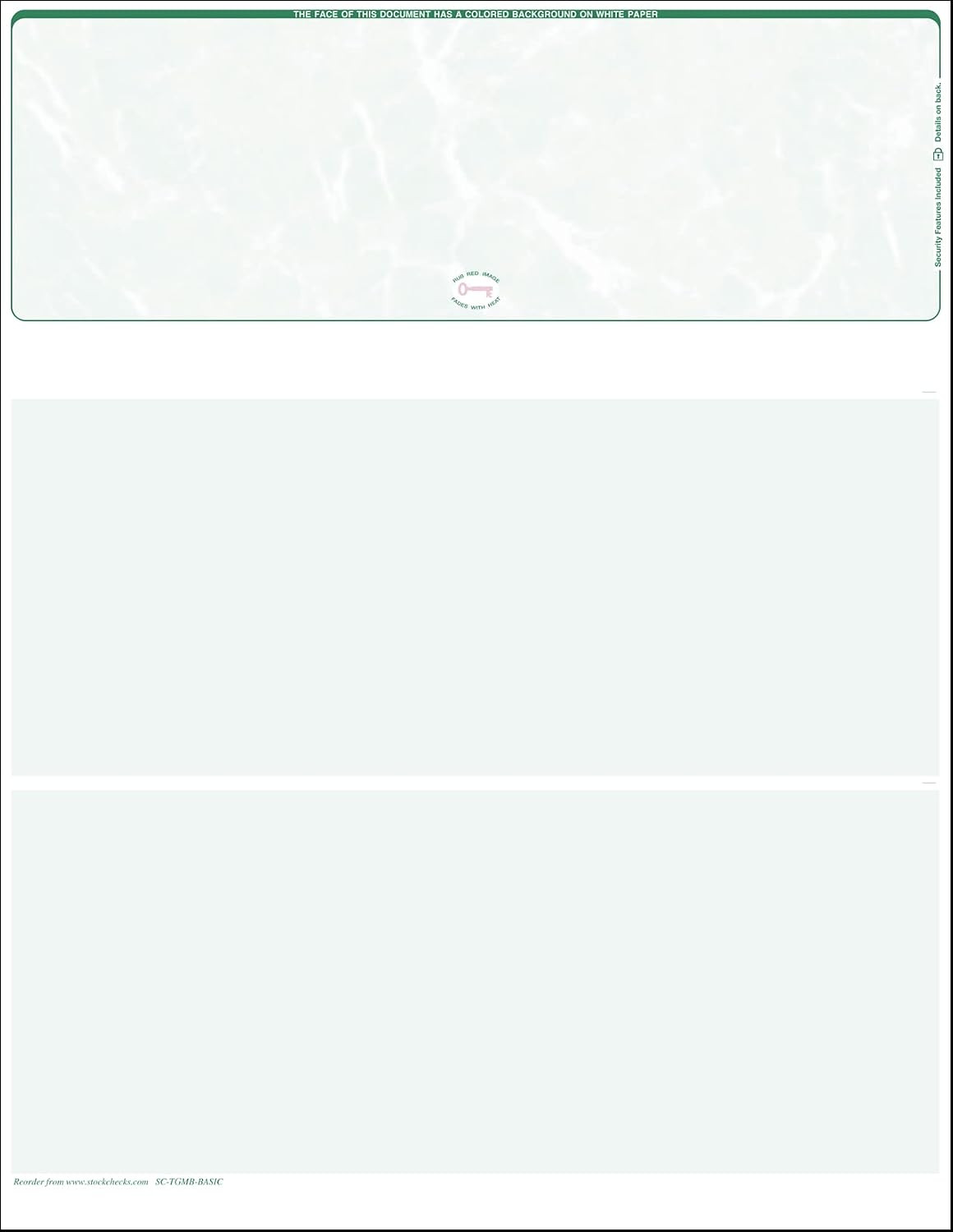 3000 Green- Marble Laser Check Stock, (Top Position) Blank Laser Checks, Top Las