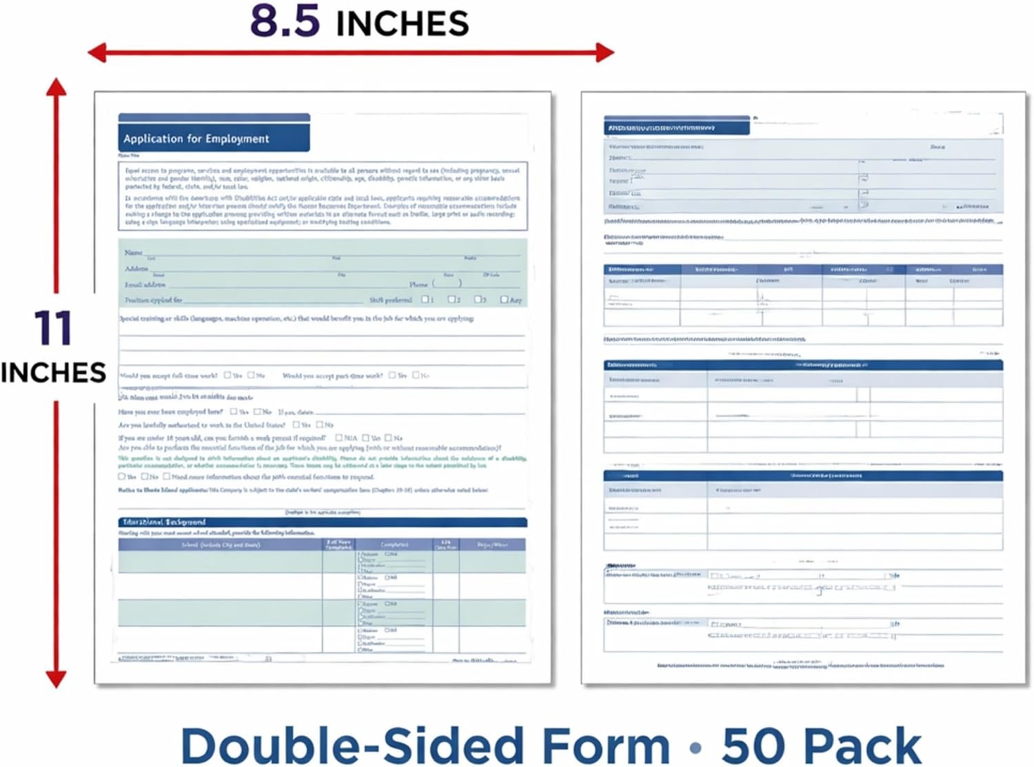 50 State Compliant Job Application Short Form 8 ½”x11 50 Pack