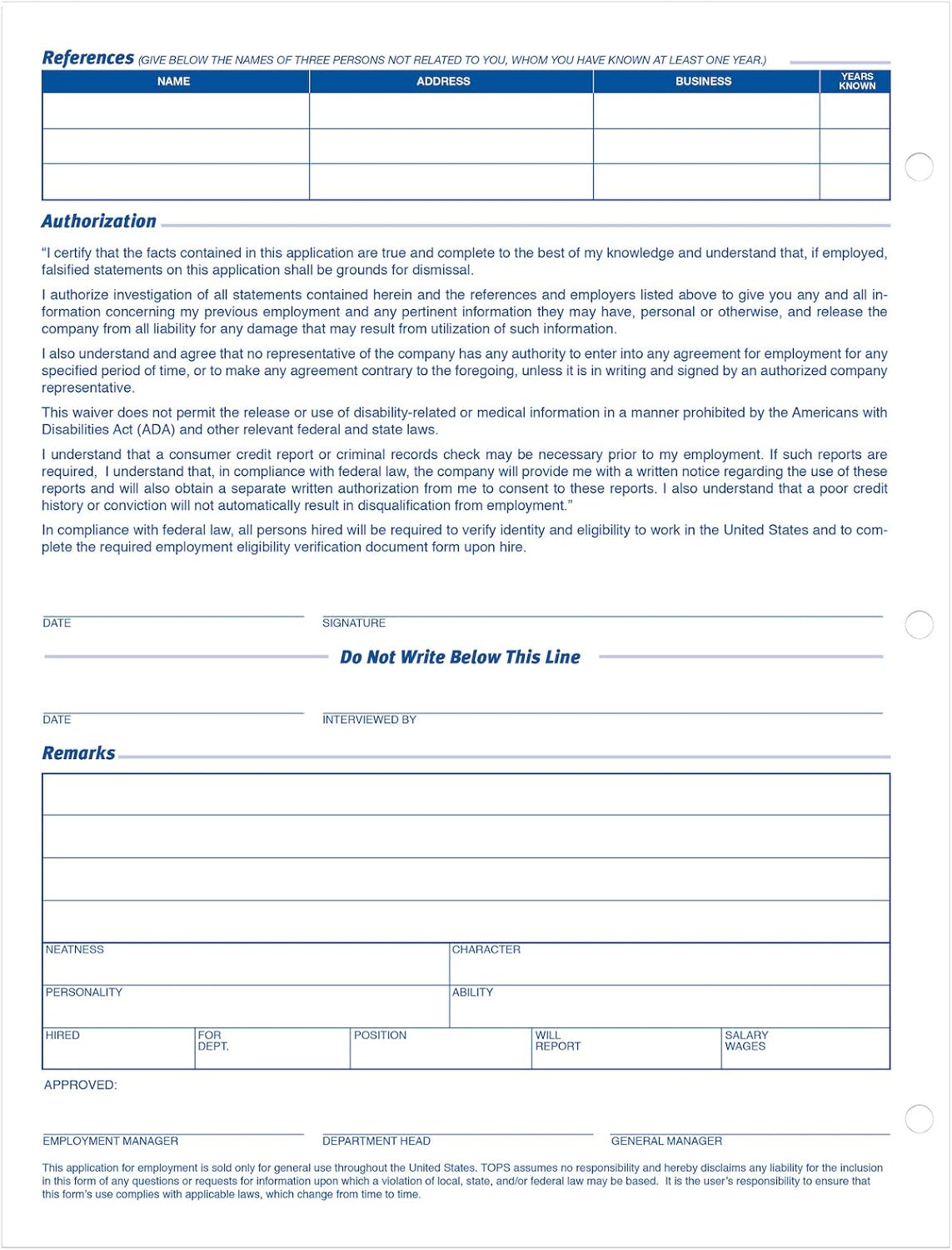 Applications for Employment, 8.5 x 11 Inch, 3-Hole Punched, 50-Sheets/Pack, 2…