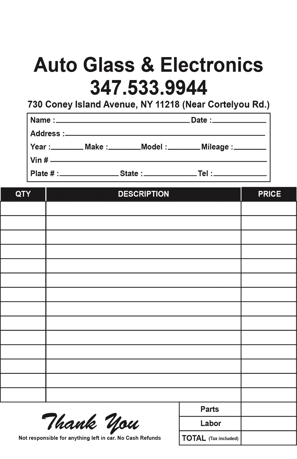 Custom 2-part NCR Wrap Around Invoice Book (250 White/Yellow Sets, 5 Books)