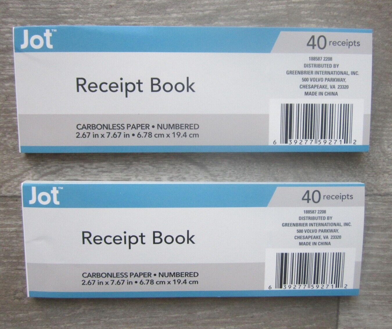 2 x Receipt Books/Receipts 80 Duplicate 2 Copy Carbonless No Stub 80 Receipts