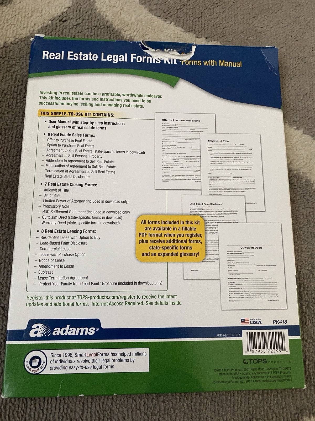 Real Estate Legal Forms Kit with Manual – Packs Adams PK418 Home House