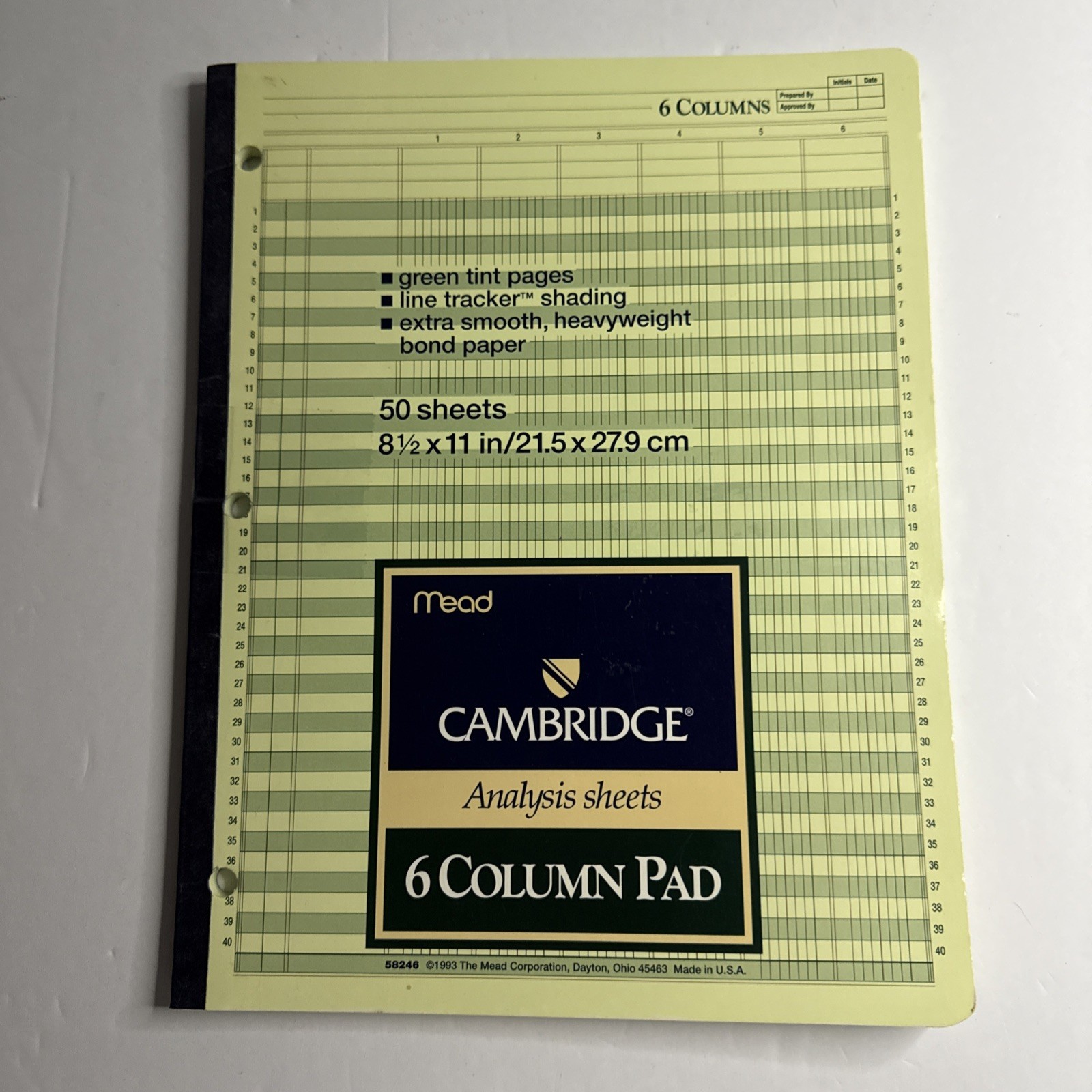 Vintage 1993 Mead Cambridge Analysis Sheets 6 Column Pad 50 Sheets New
