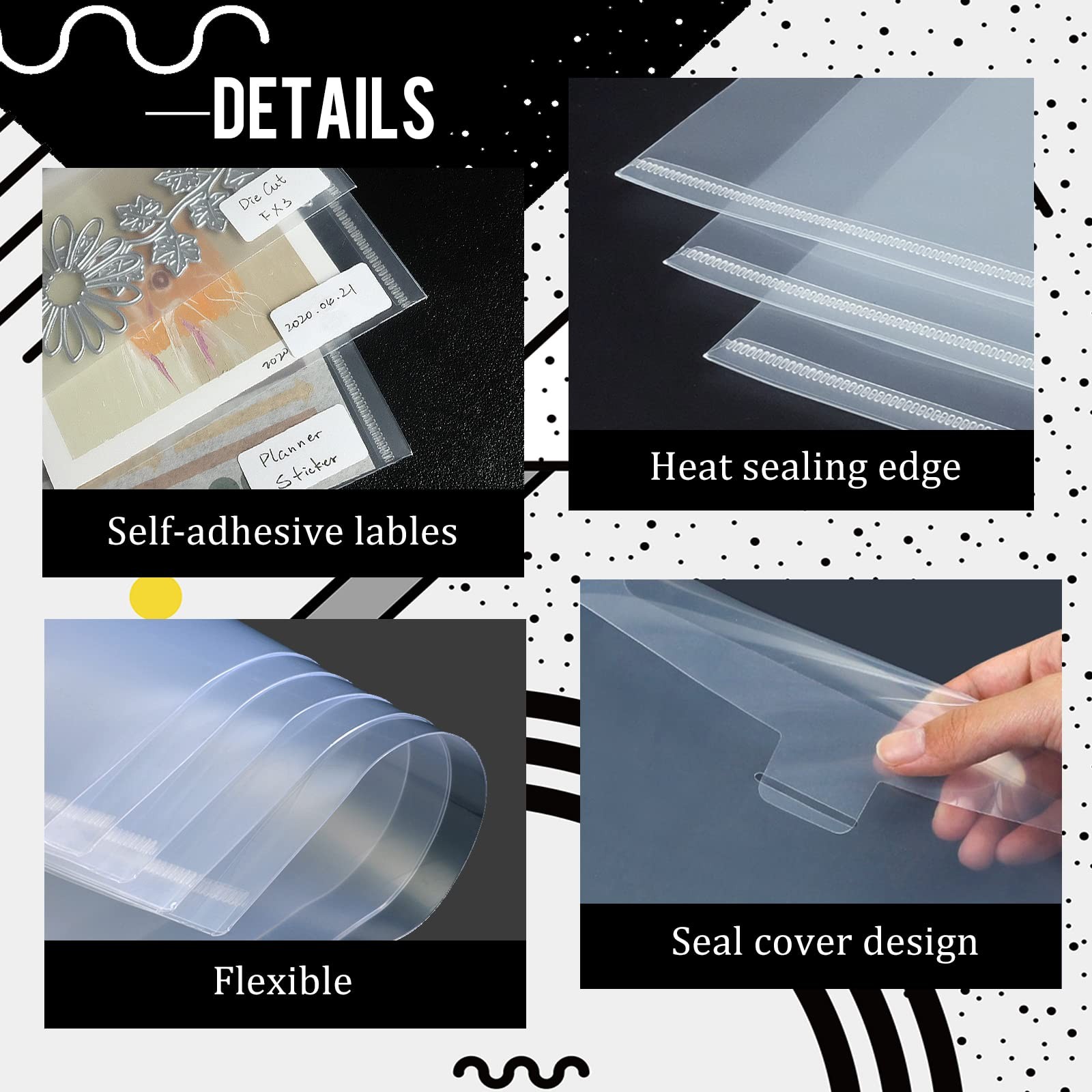 Hukado Clear Plastic Envelopes 60 Pcs 9”x7” for Cash, 7” x 9.4”,