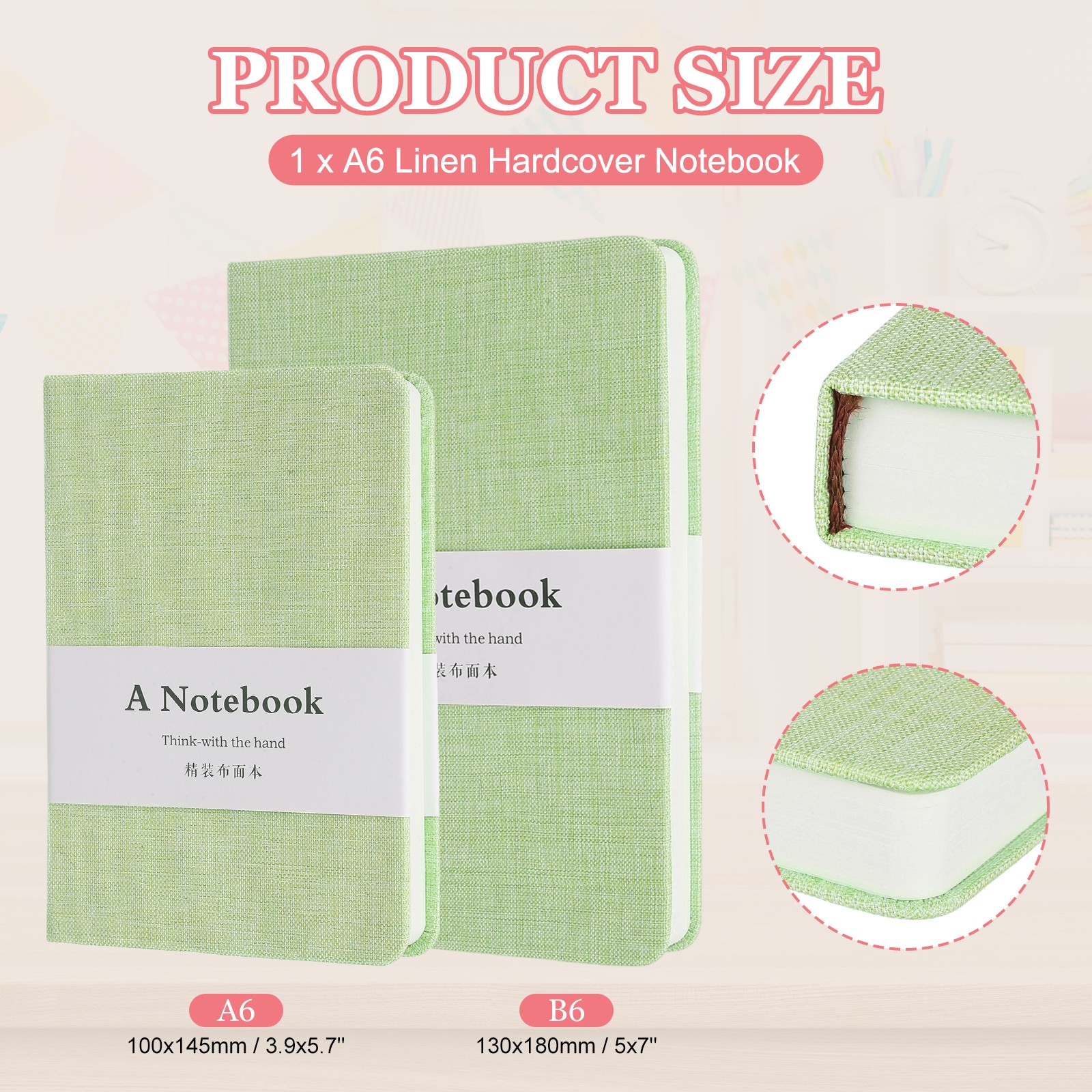 Linen Journal Notebook, 256 Pages 100 Gsm A6（3.9×5.7） Hardcover (Green)