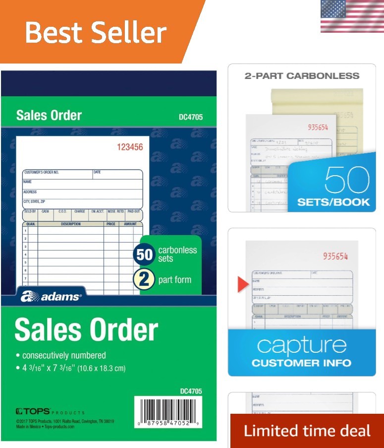 Professional Carbonless Sales Order Book – 50 Sets, 4-3/16 x 7-3/16 Inches