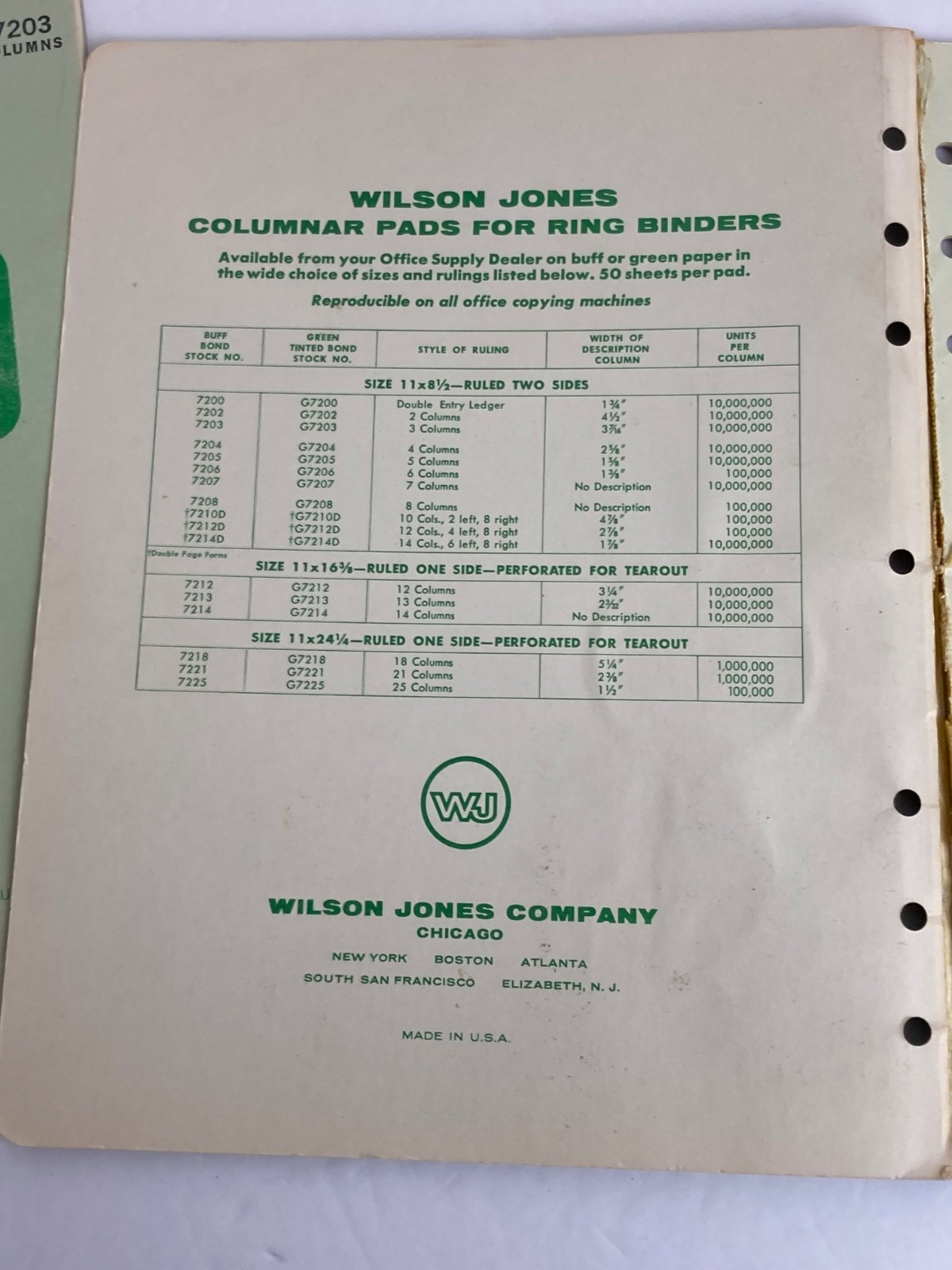 Columnar Ledger Pads 1967 Wilson Jones G7203 G7206 3 & 6 Column Vintage