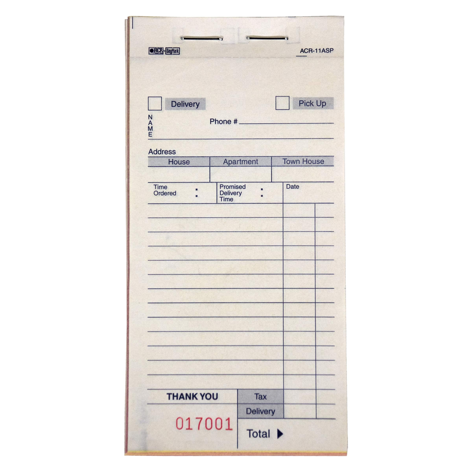 Delivery Guest Check, 3 Part, White (Case of 50 Books, 50 Sheets Per Book)