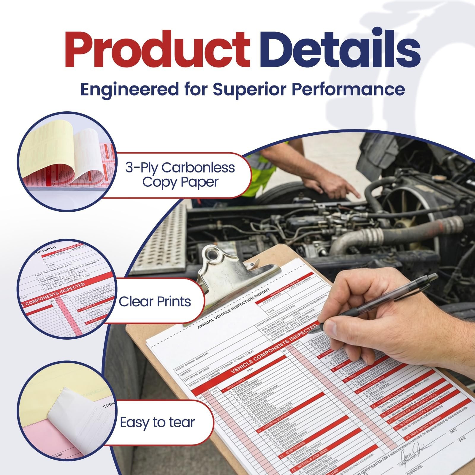 Annual Vehicle Inspection Record Kit – 3-Part NCR Forms (50 Sets) + High-Visi…