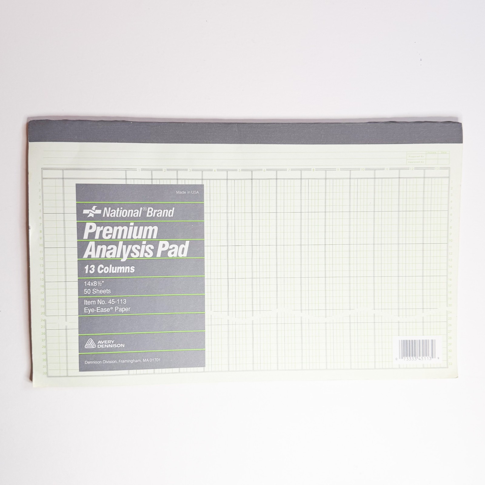 National Analysis Pad, 13 Columns, Green Paper, 11 x 16.375″, 50 Sheets