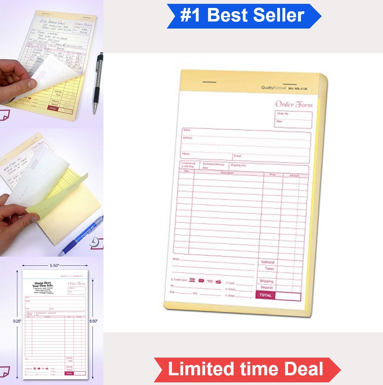 NCR Carbonless Order Forms 2 Part 5 1 2 x 8 1 2 50 Sets Book Wrap Around Cover