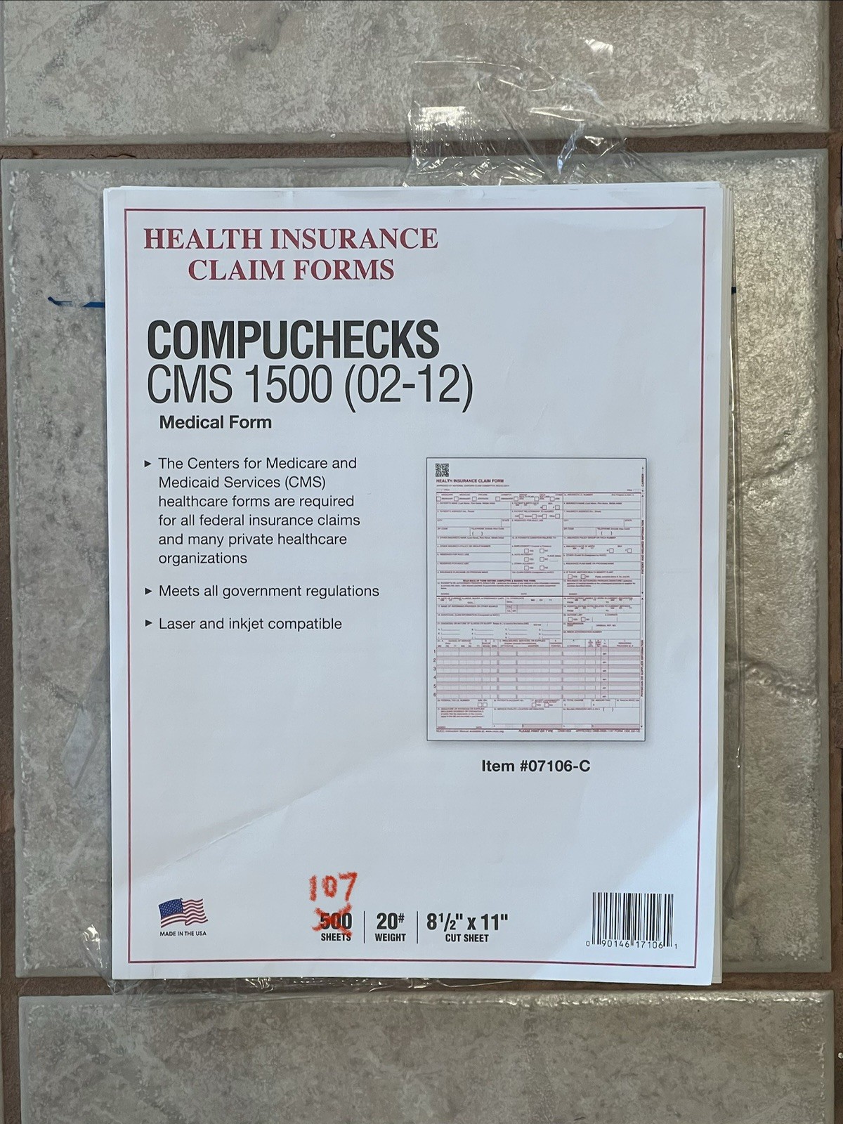 CMS 1500 Claim Forms HCFA Qty#107 and HCFA Envelopes Qty#100
