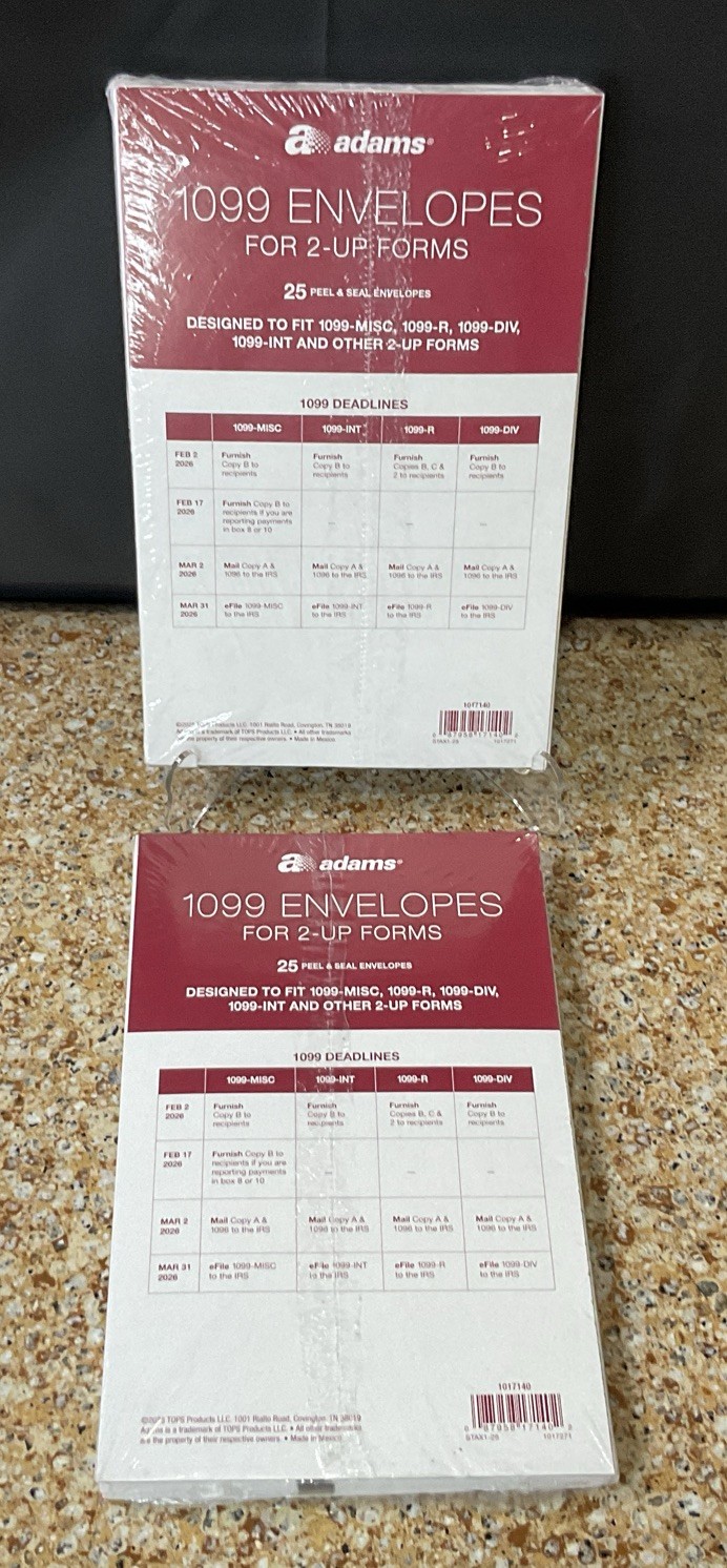 25 Count Adams 1099 Peel & Seal Security Envelopes Lot Of 2/50 Total