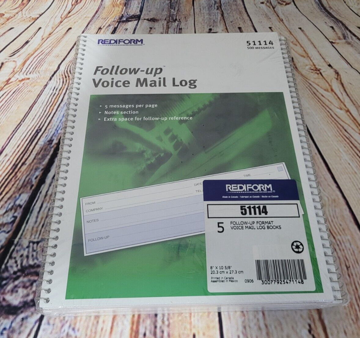 Rediform Follow-Up Voice Mail Log, 10.625″ x 8″, 500 Messages (51114), Set of 5