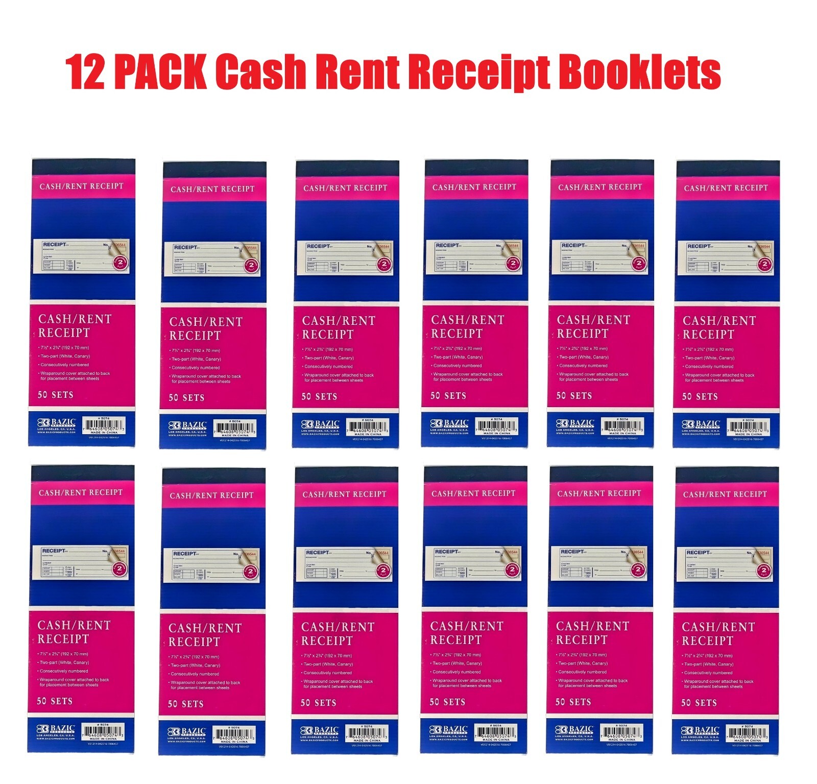 12 Cash Rent Receipt Carbonless 50 Sets Record Money Book 2 Part Duplicate Copy
