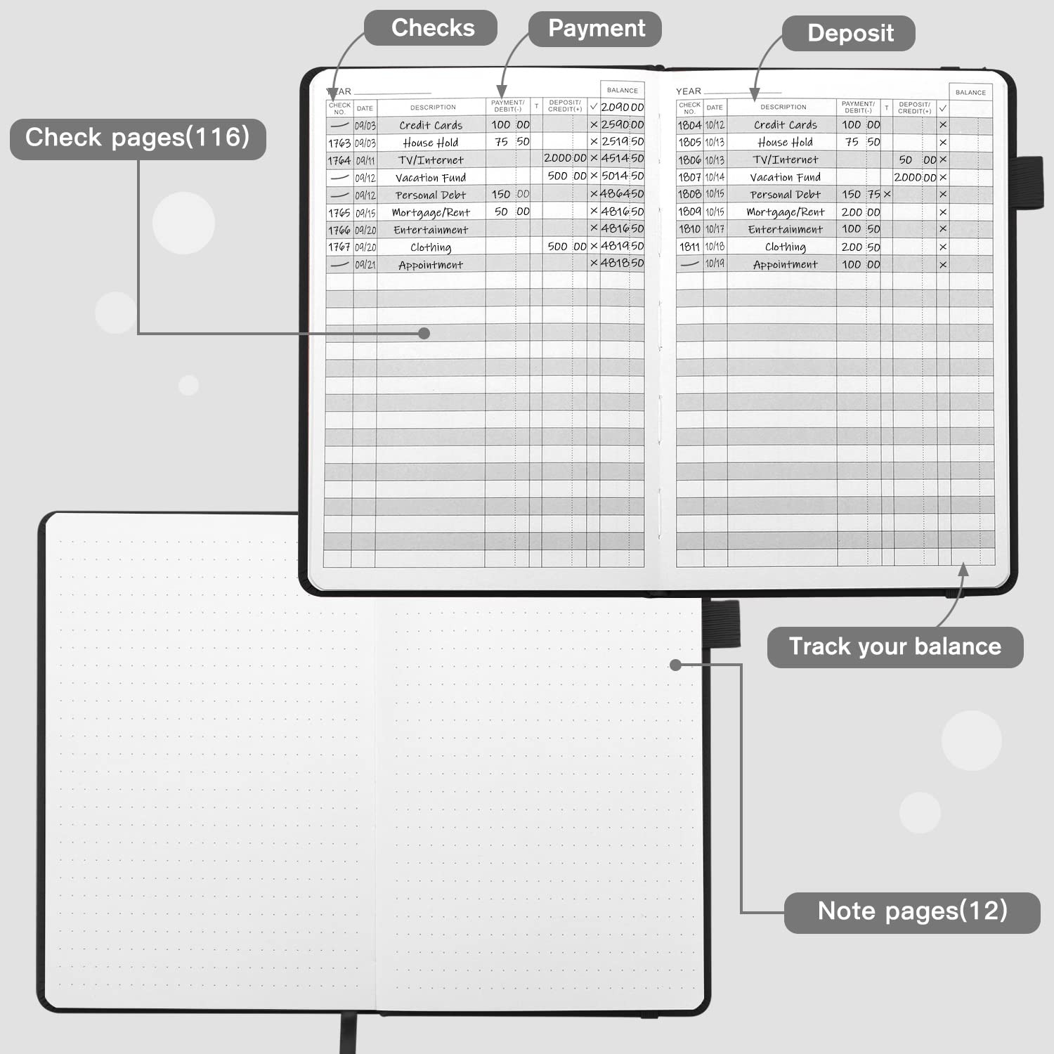 Check Registers A5 Black Personal Checkbook Ledger Log Book for Small Business